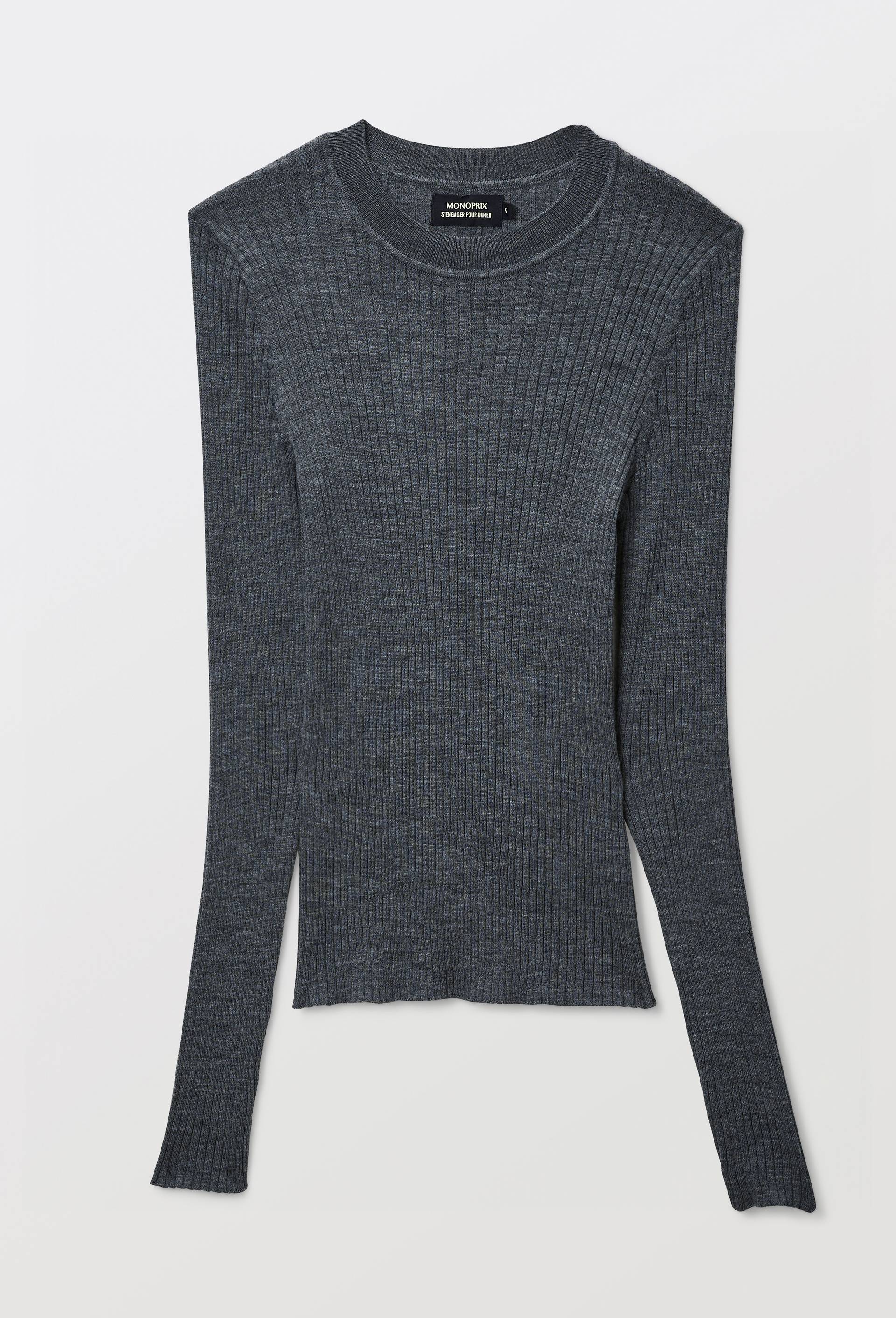 Pull col rond en laine, Gris, large image number 2.0