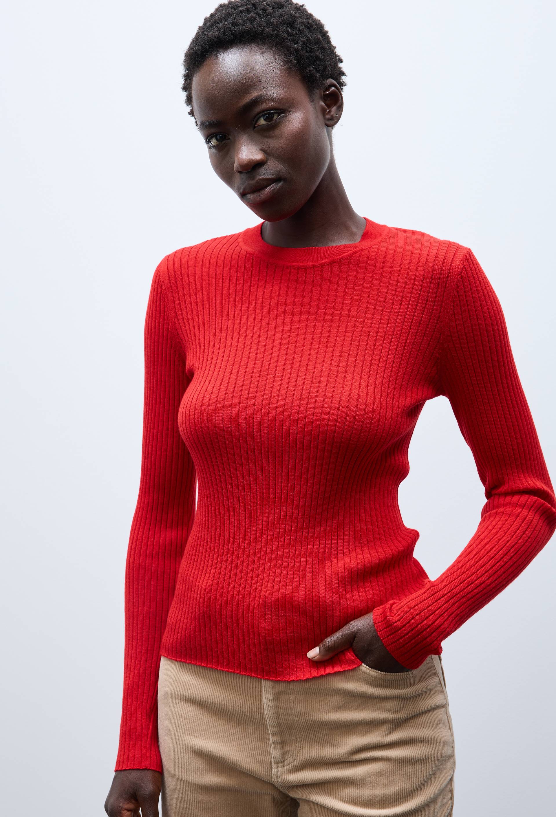 Pull col rond en laine, Rouge, large image number 0.0