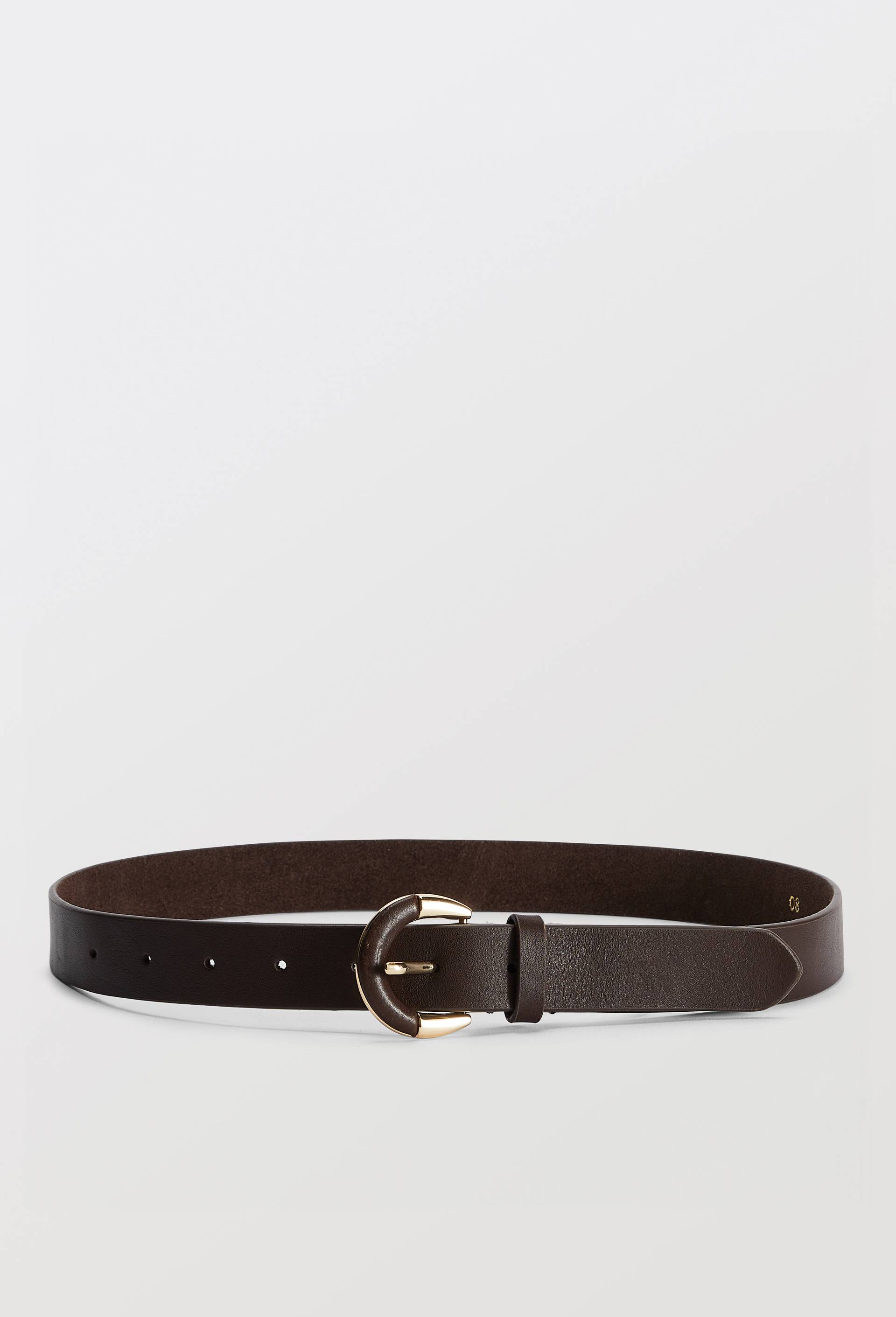 Ceinture en cuir avec boucle recouverte, Brun fonc&eacute;, large image number 0