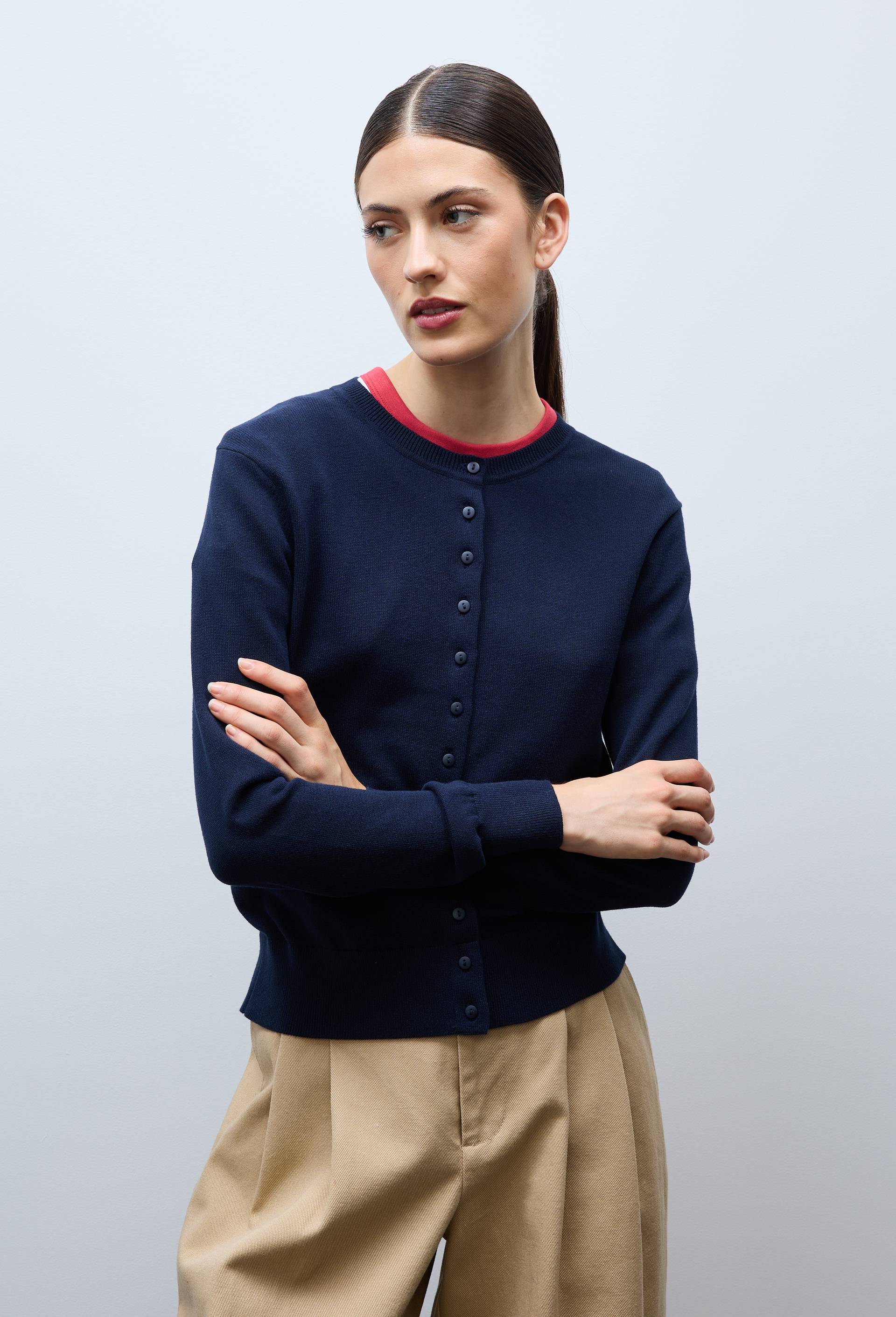 Cardigan en coton en fine maille, Bleu fonc&eacute;, large image number 0