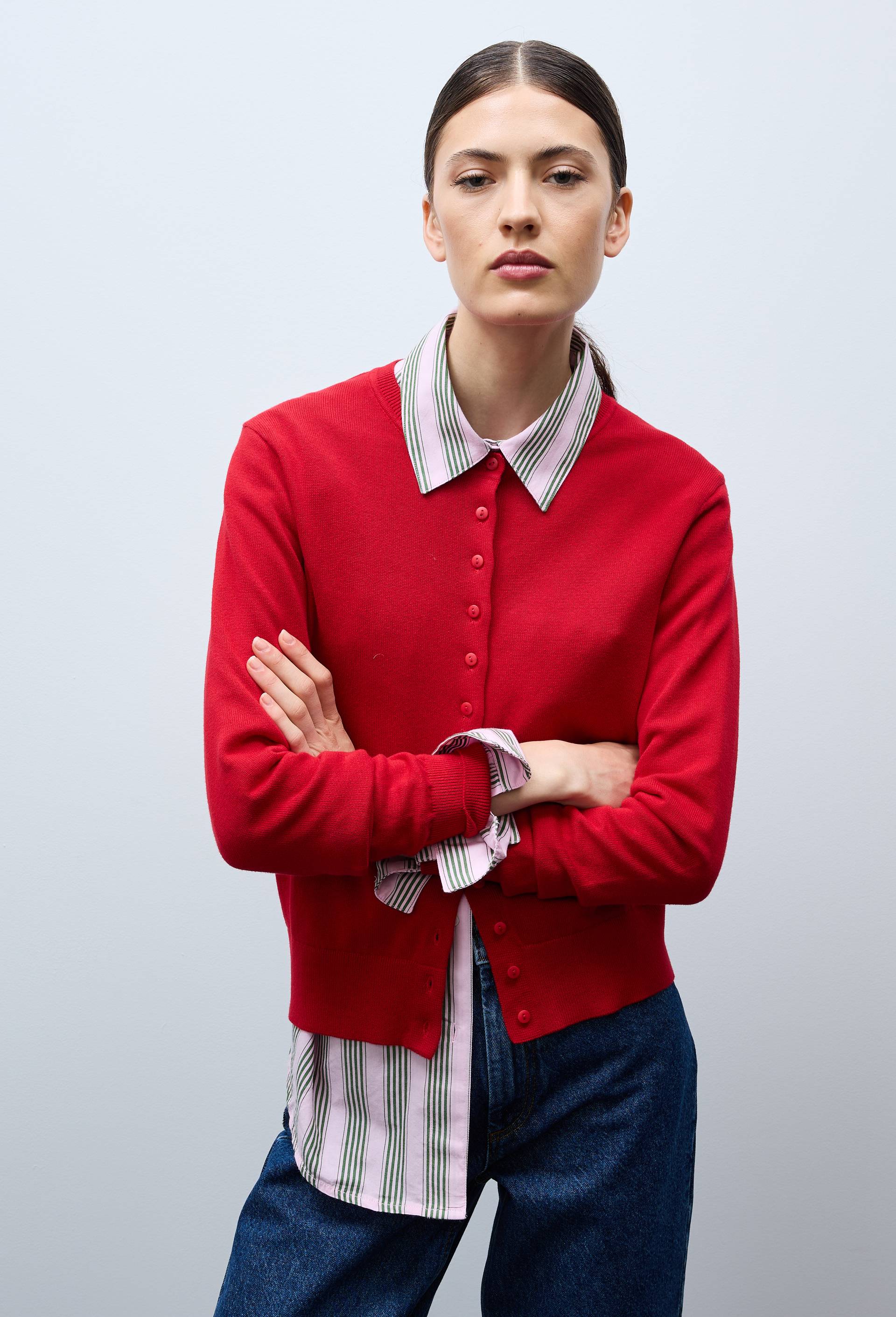 Cardigan en coton en fine maille, Rouge, large image number 0.0