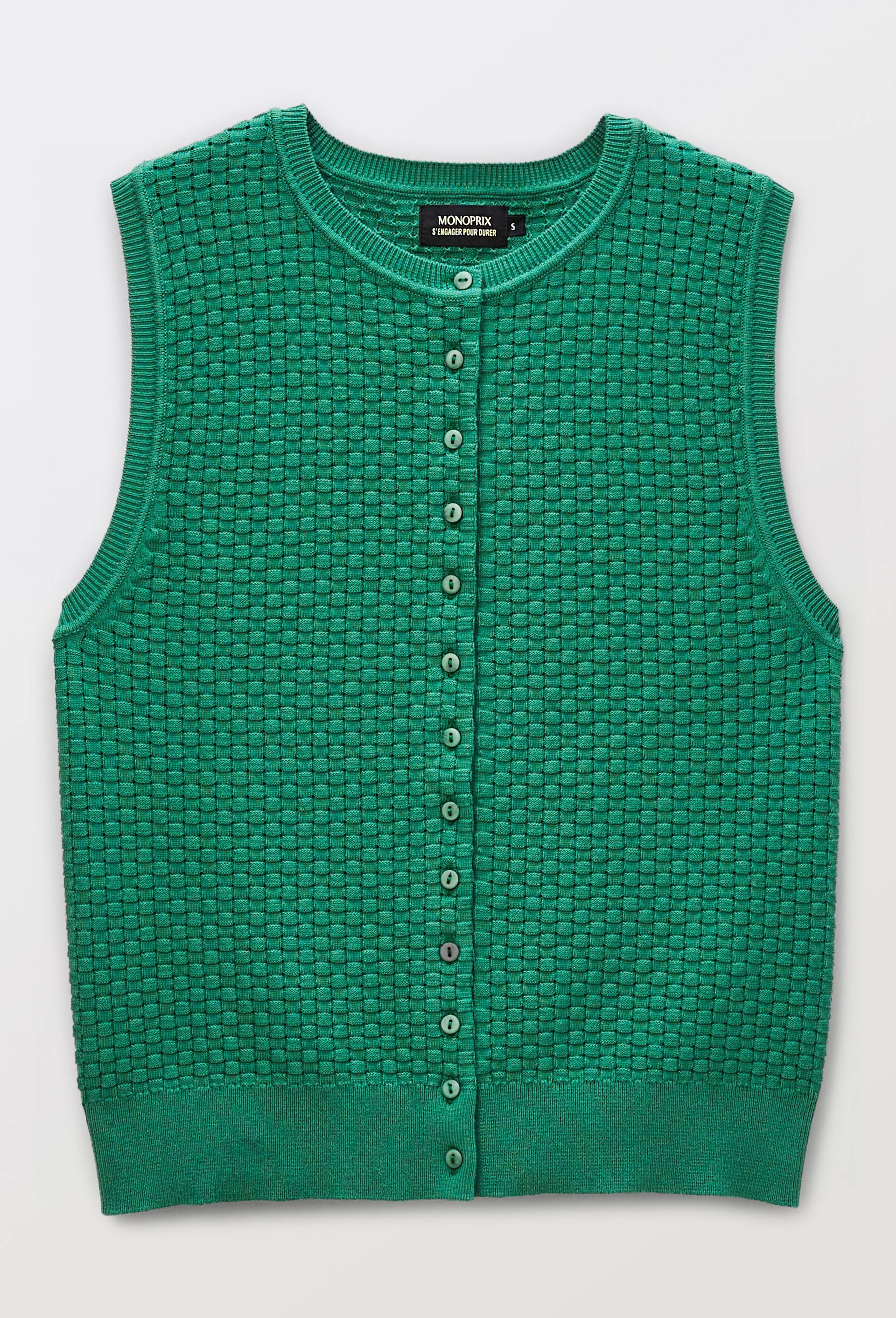 Cardigan sans manches en maille fantaisie, Vert, large image number 2