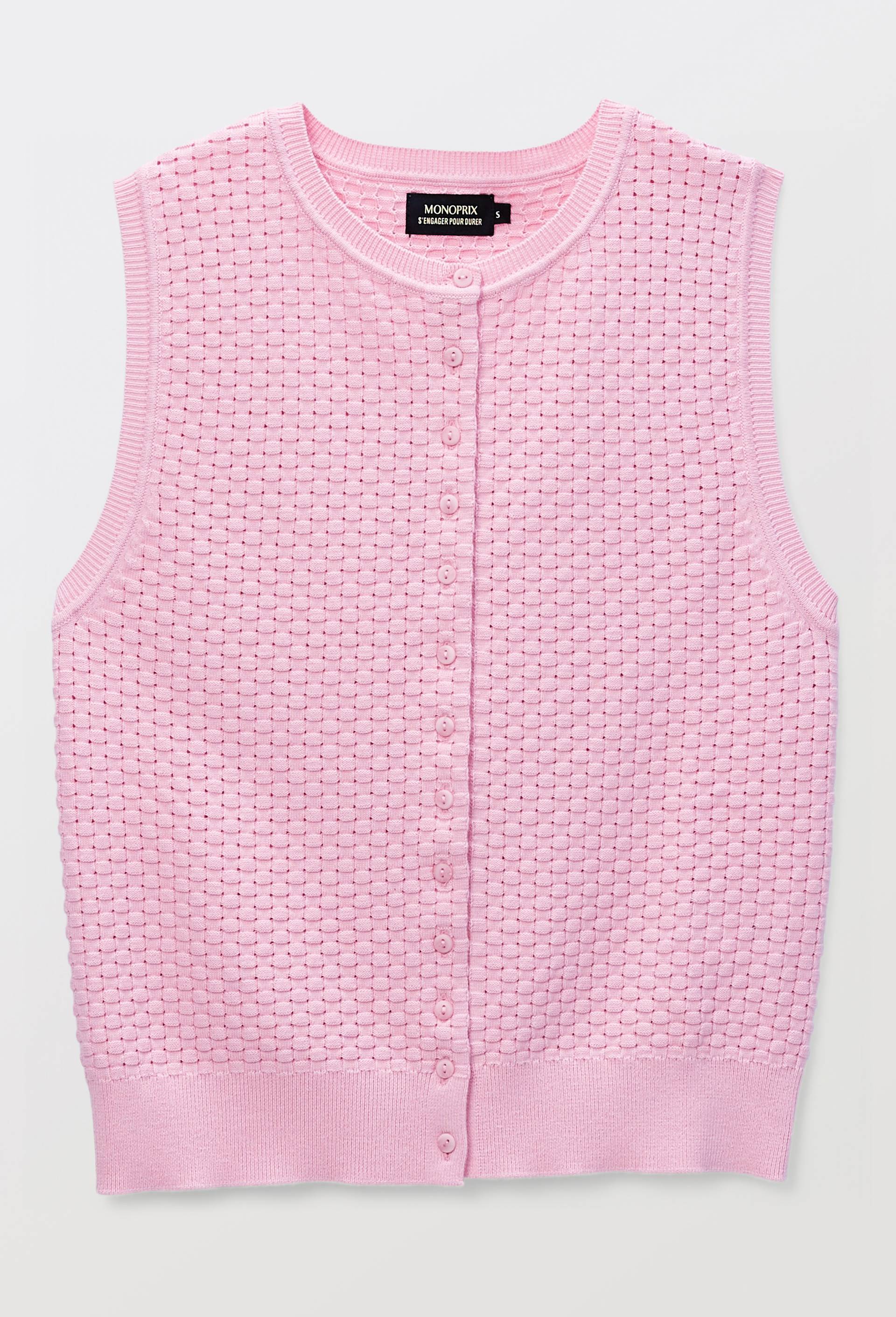 Cardigan sans manches en maille fantaisie, Rose, large image number 3