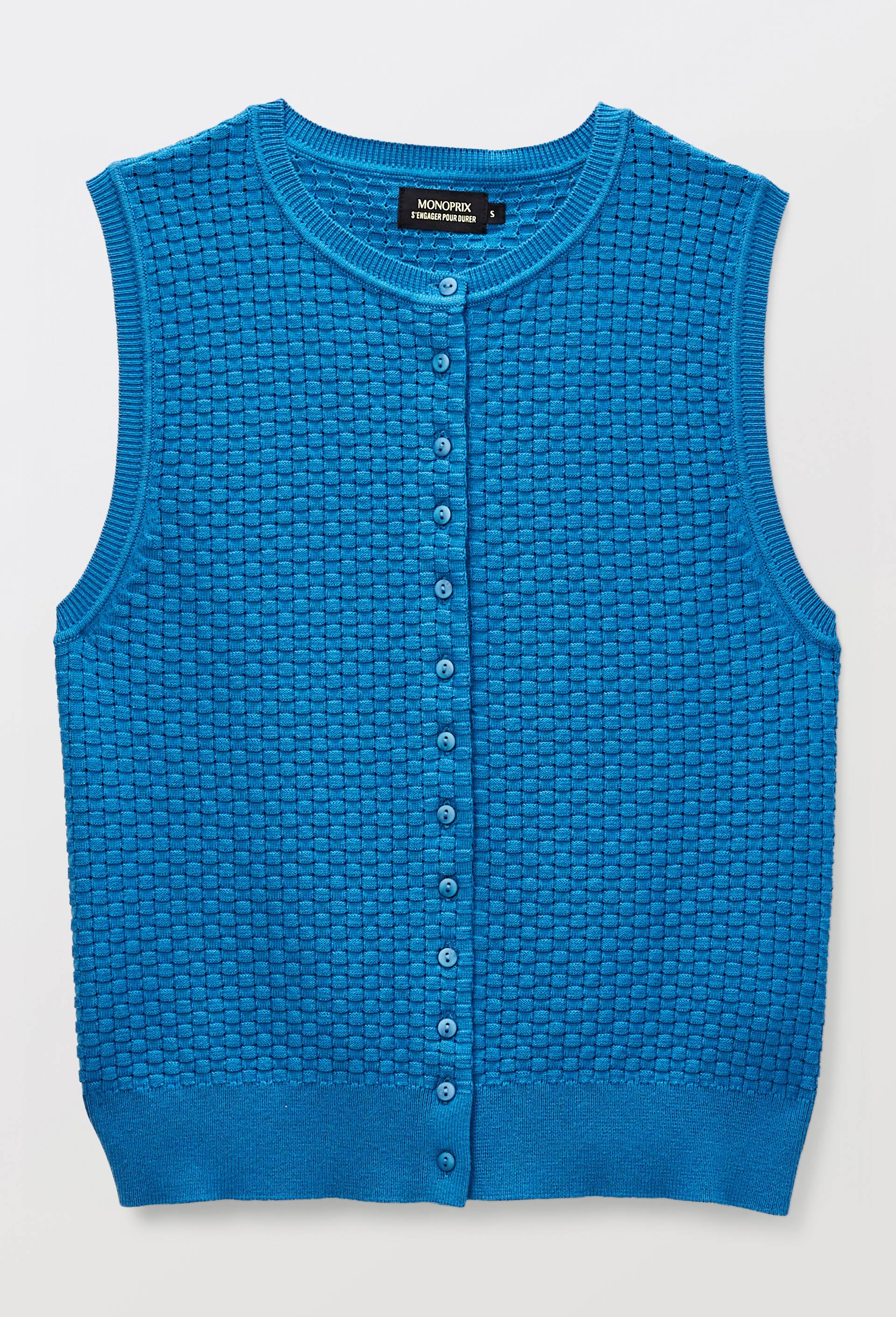 Cardigan sans manches en maille fantaisie, Bleu, large image number 2