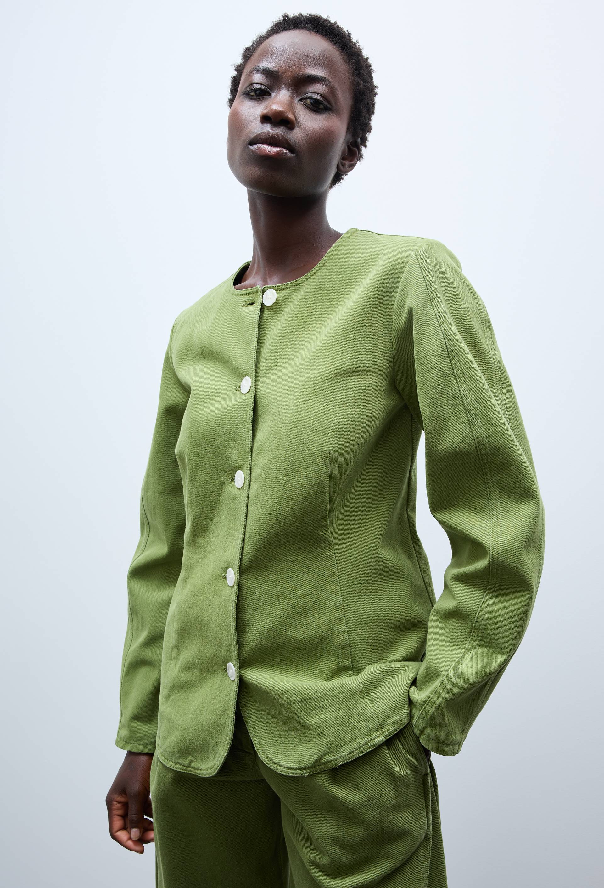 Veste courte unie en coton, Vert fonc&eacute;, large image number 1