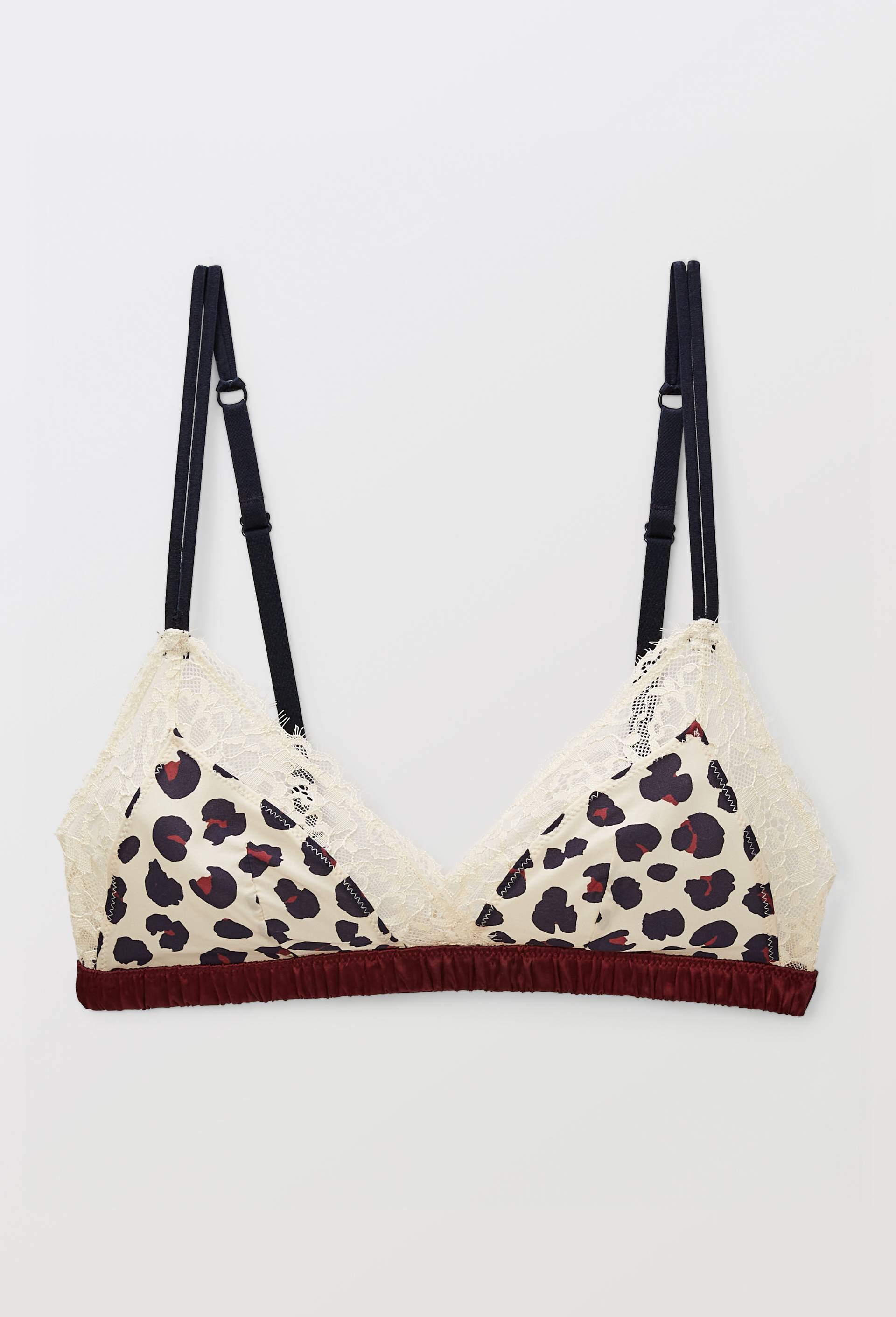 Soutien-gorge triangle ZOE en microfibre imprim&eacute;e et dentelle, Ecru, large image number 0.0