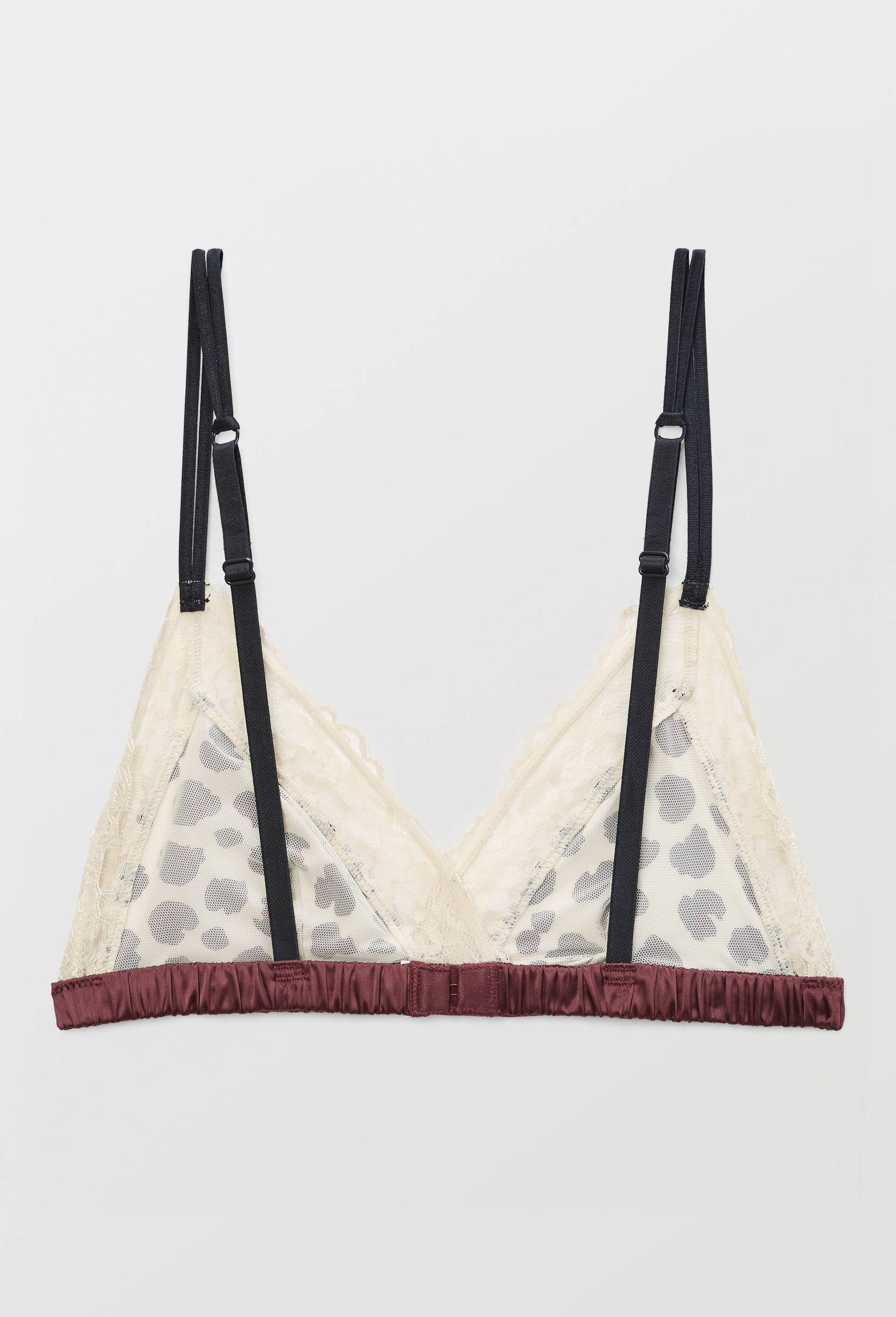 Soutien-gorge triangle ZOE en microfibre imprim&eacute;e et dentelle, Ecru, large image number 4