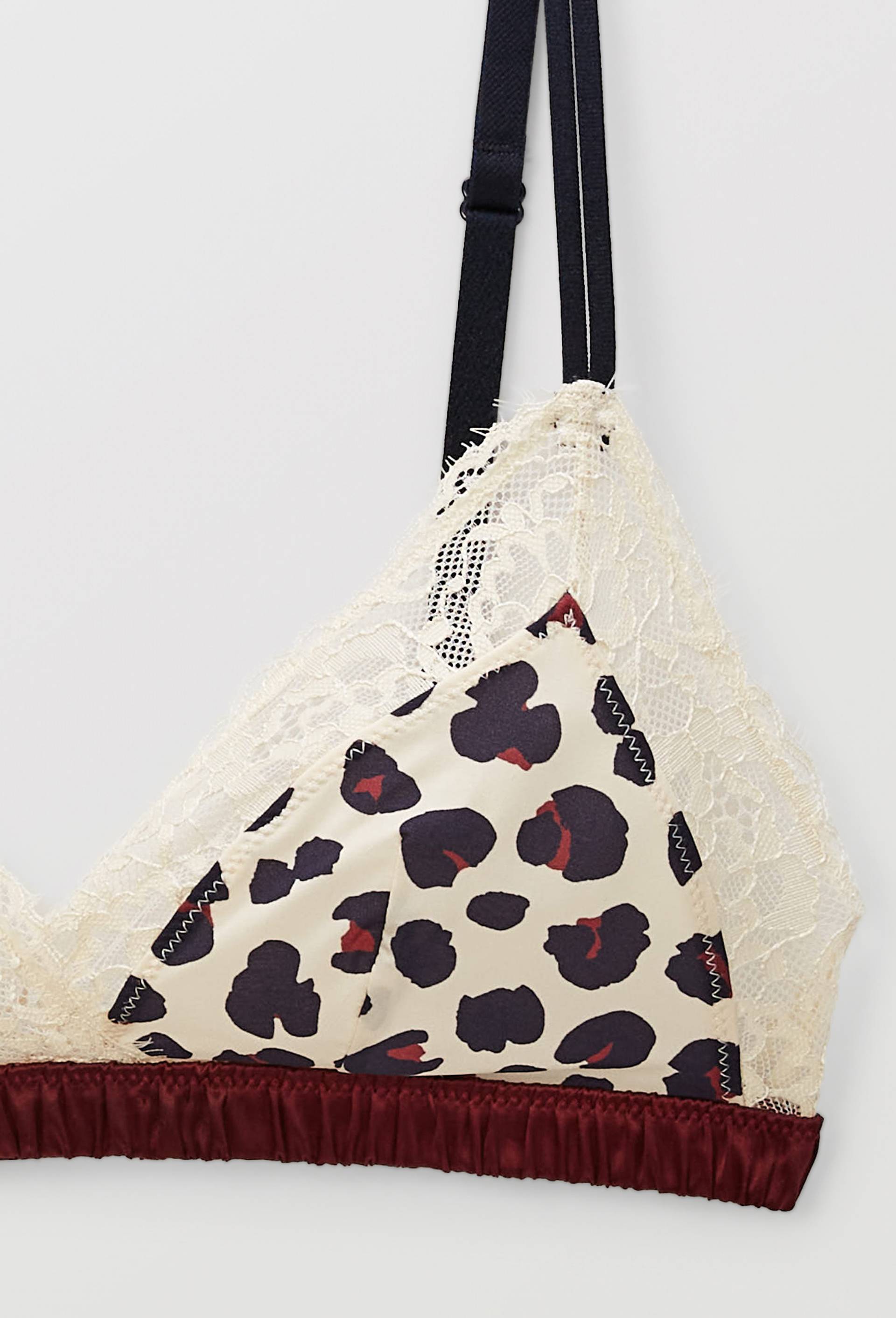 Soutien-gorge triangle ZOE en microfibre imprim&eacute;e et dentelle, Ecru, large image number 5