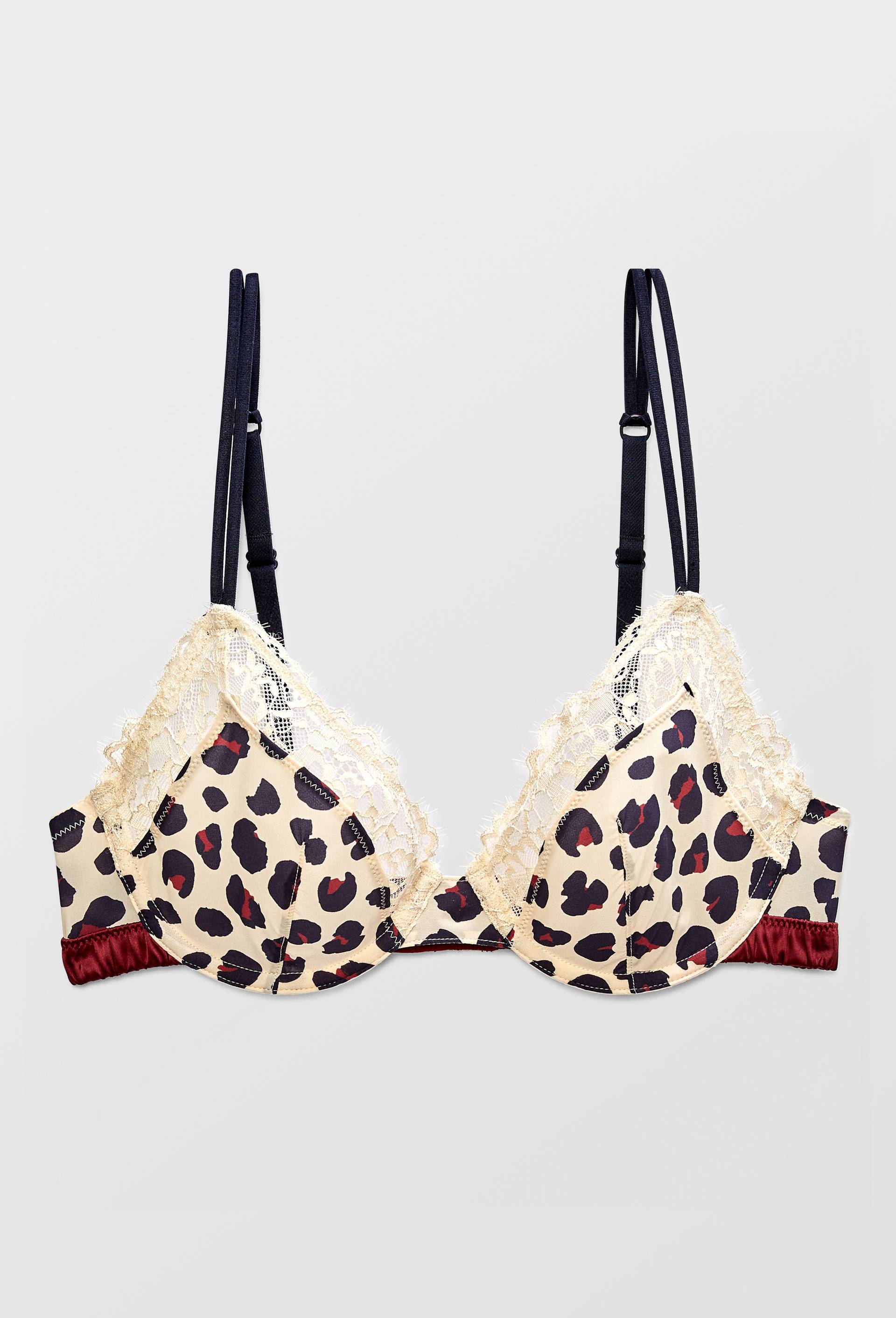 Soutien-gorge corbeille balconnet ZOE en microfibre imprim&eacute;e et dentelle, Ecru, large image number 2