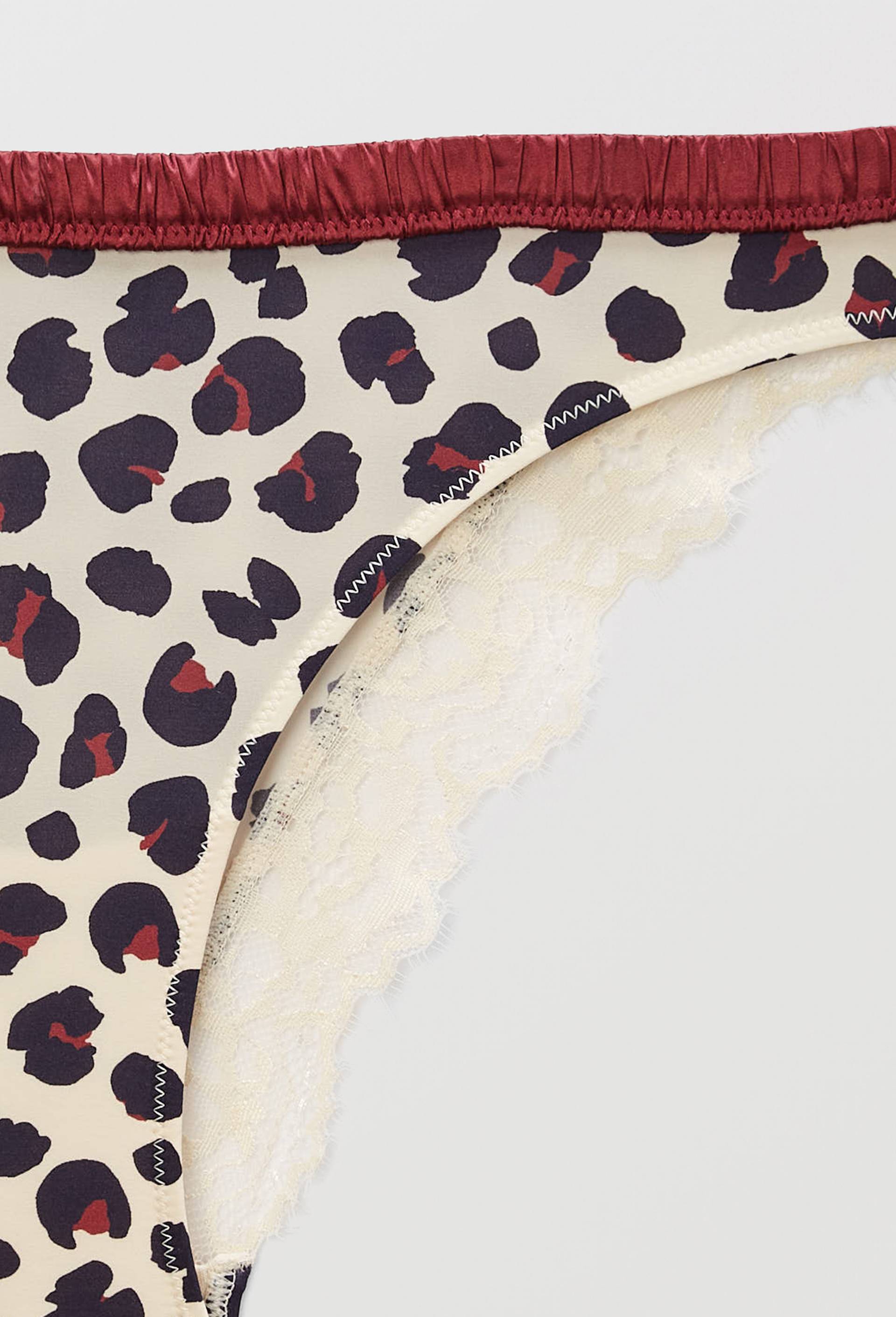 Culotte ZOE en microfibre imprim&eacute;e et dentelle, Ecru, large image number 4.0