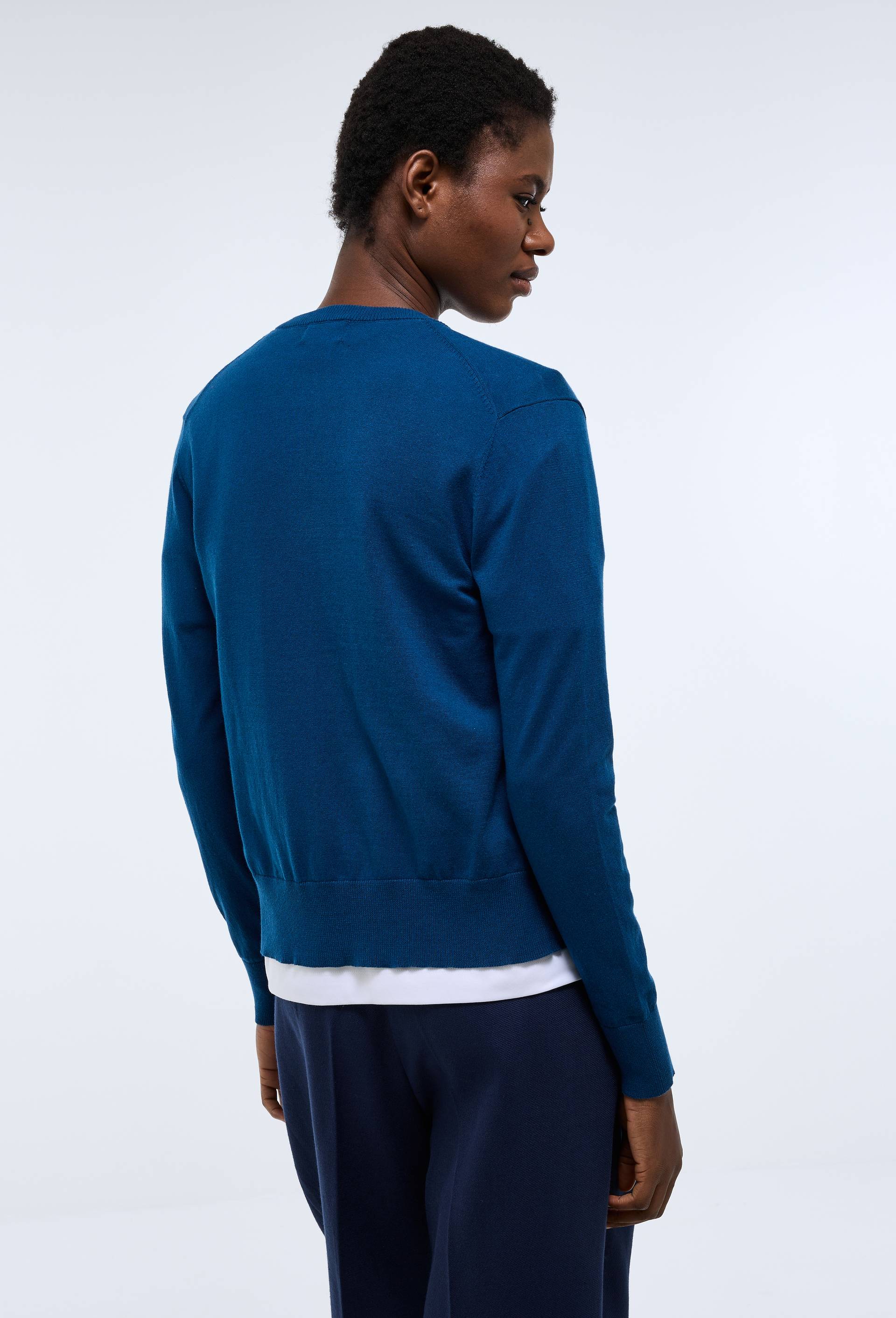 Cardigan boutonn&eacute; en coton, Bleu fonc&eacute;, large image number 1