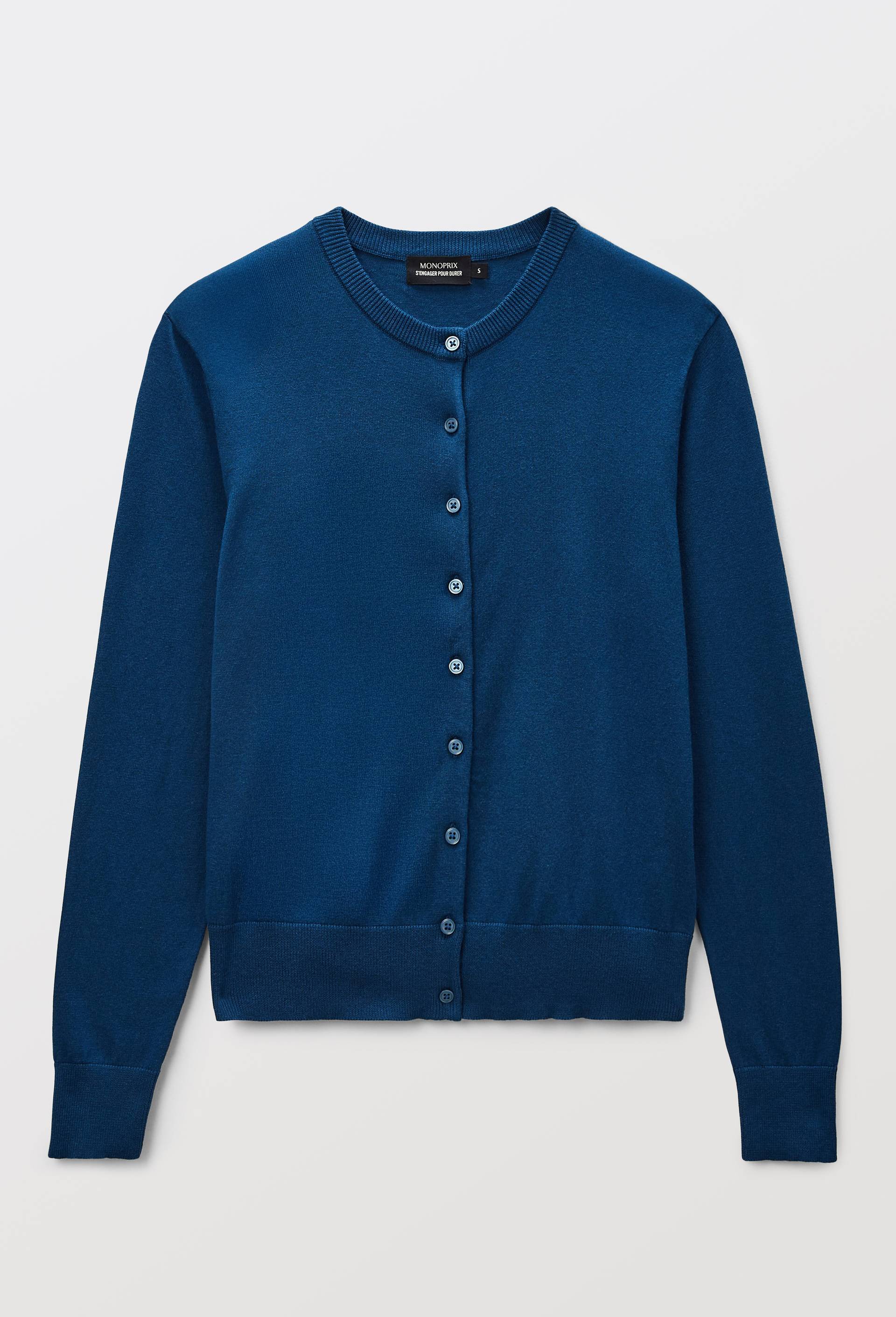 Cardigan boutonn&eacute; en coton, Bleu fonc&eacute;, large image number 2.0