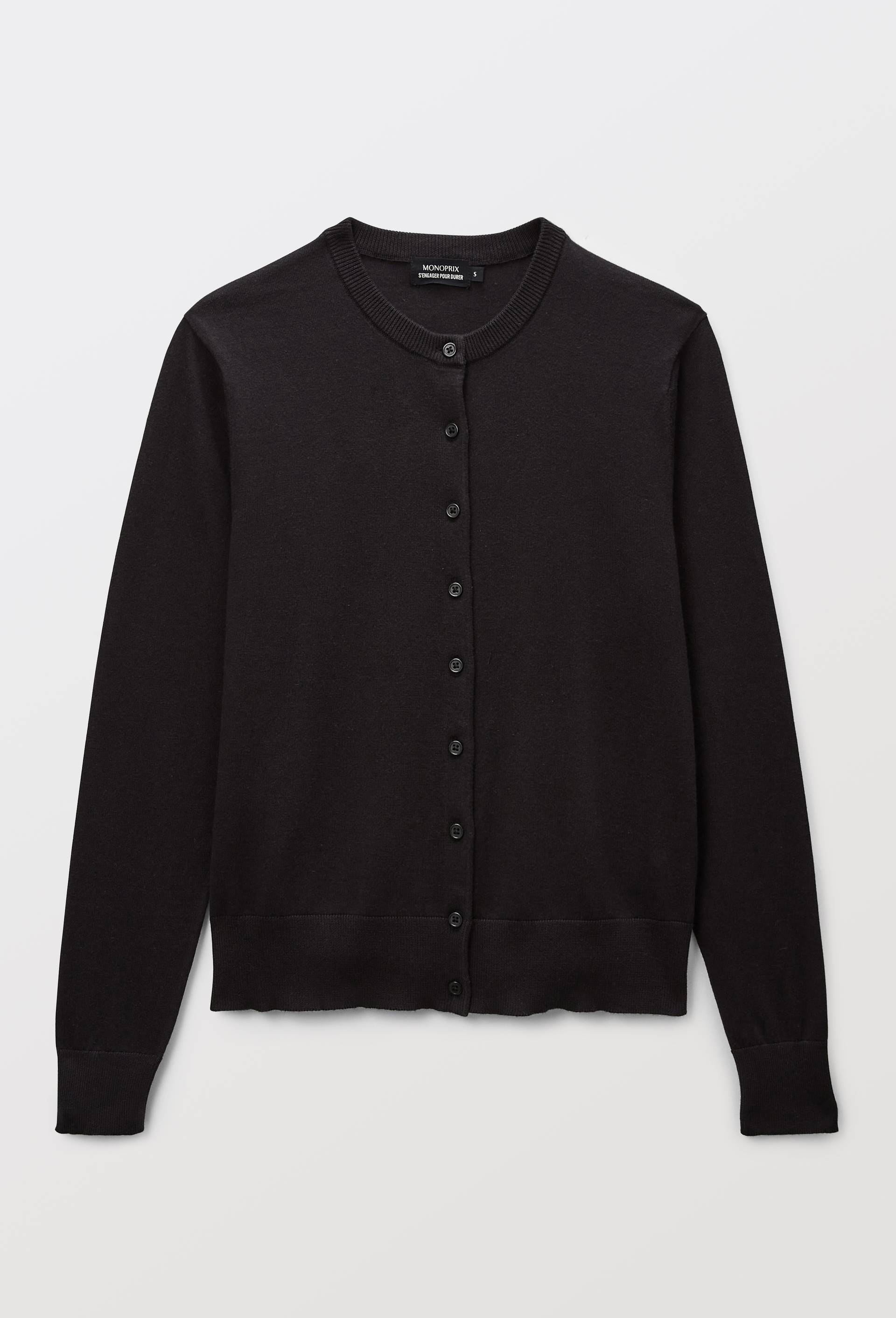 Cardigan boutonn&eacute; en coton, Noir, large image number 2