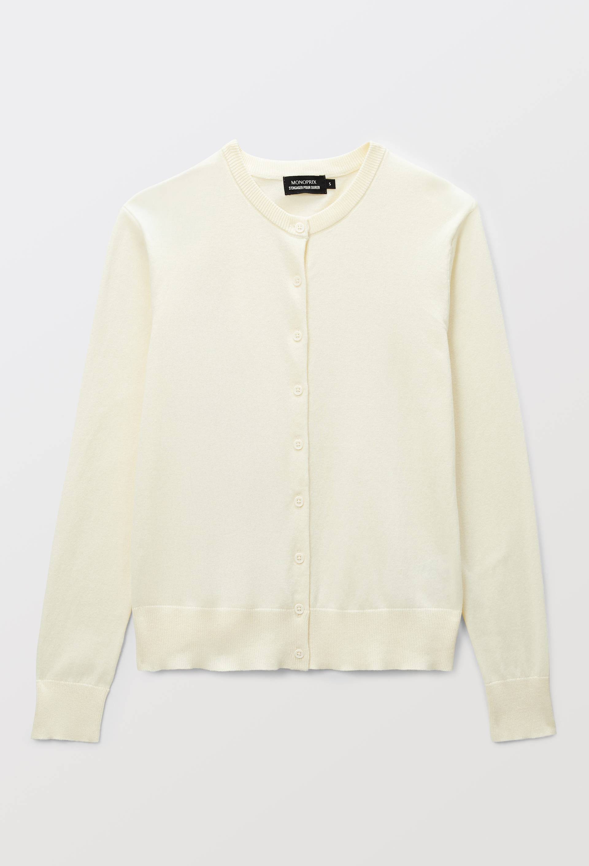 Cardigan boutonn&eacute; en coton, Ecru, large image number 2
