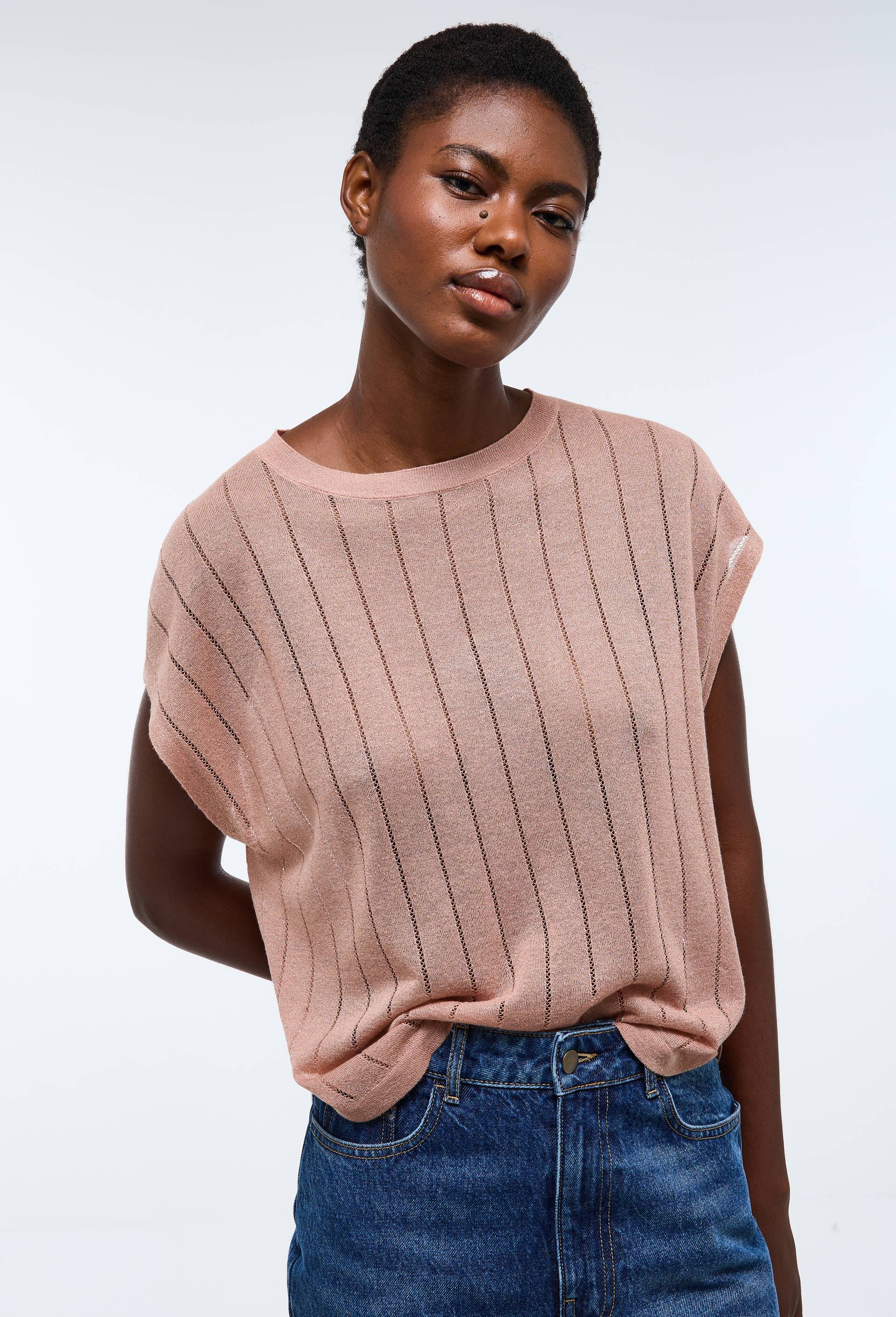 Pull sans manches d&eacute;tails ajour&eacute;s, Rose, swatch image