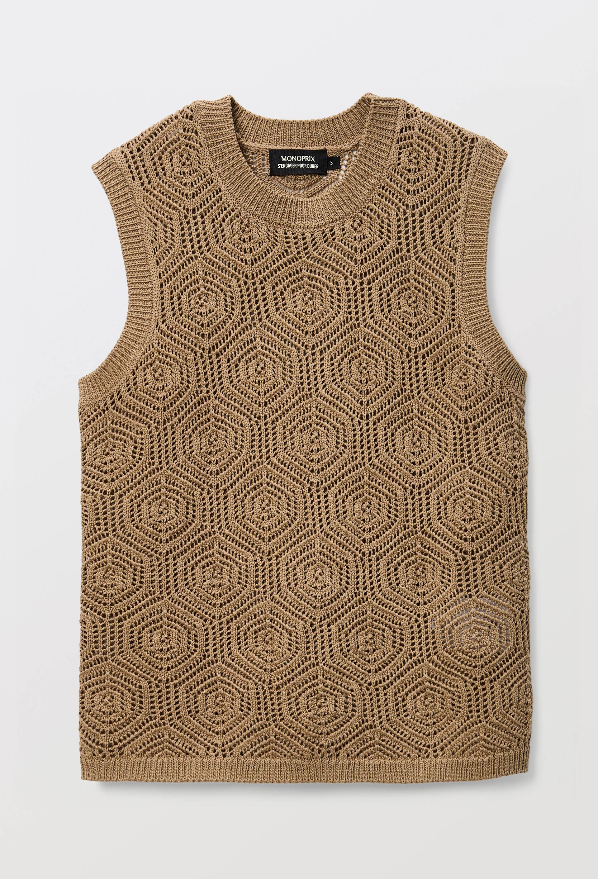 Top en crochet sans manches, Beige, large image number 2.0