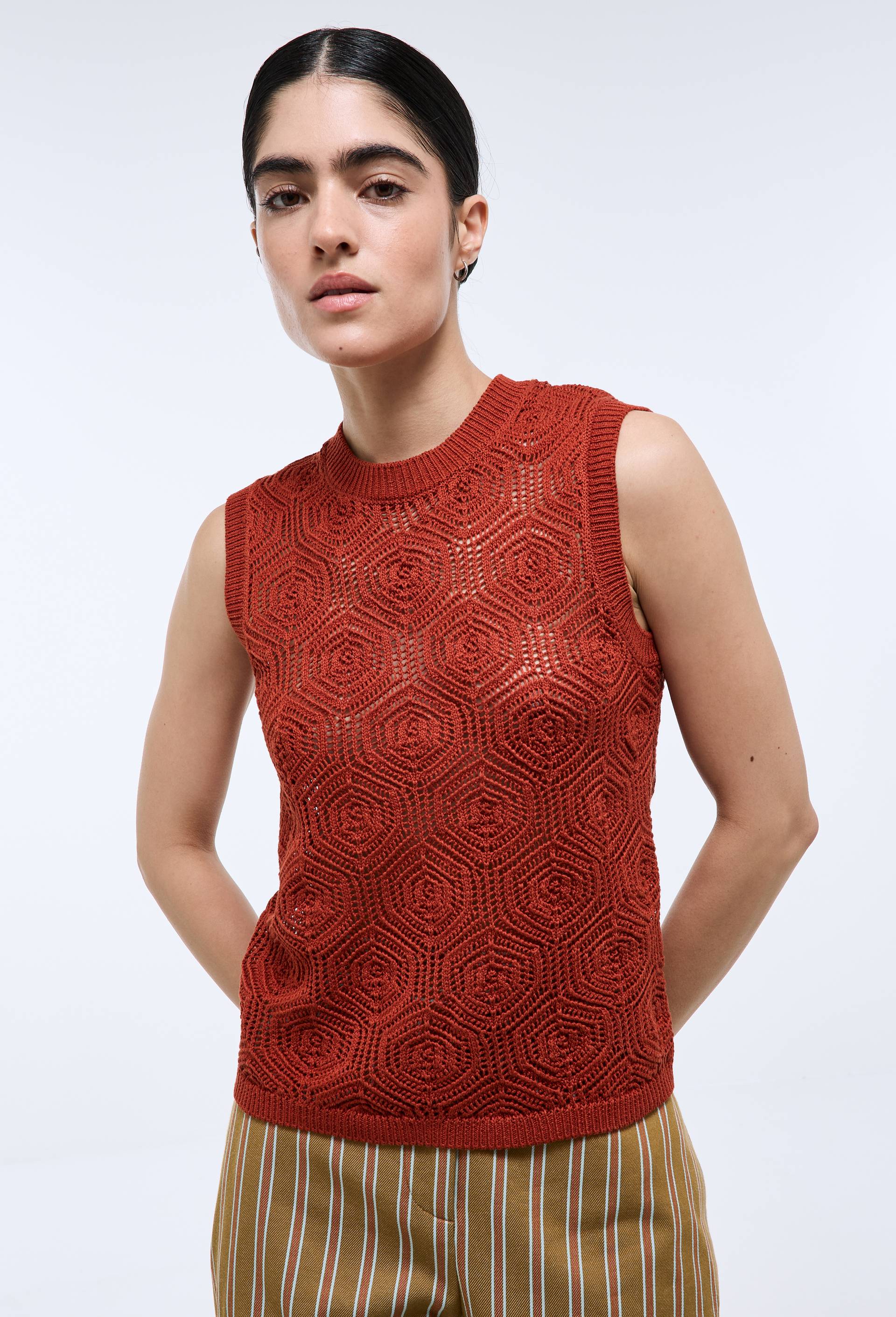 Top en crochet sans manches, Orange fonc&eacute;, swatch image
