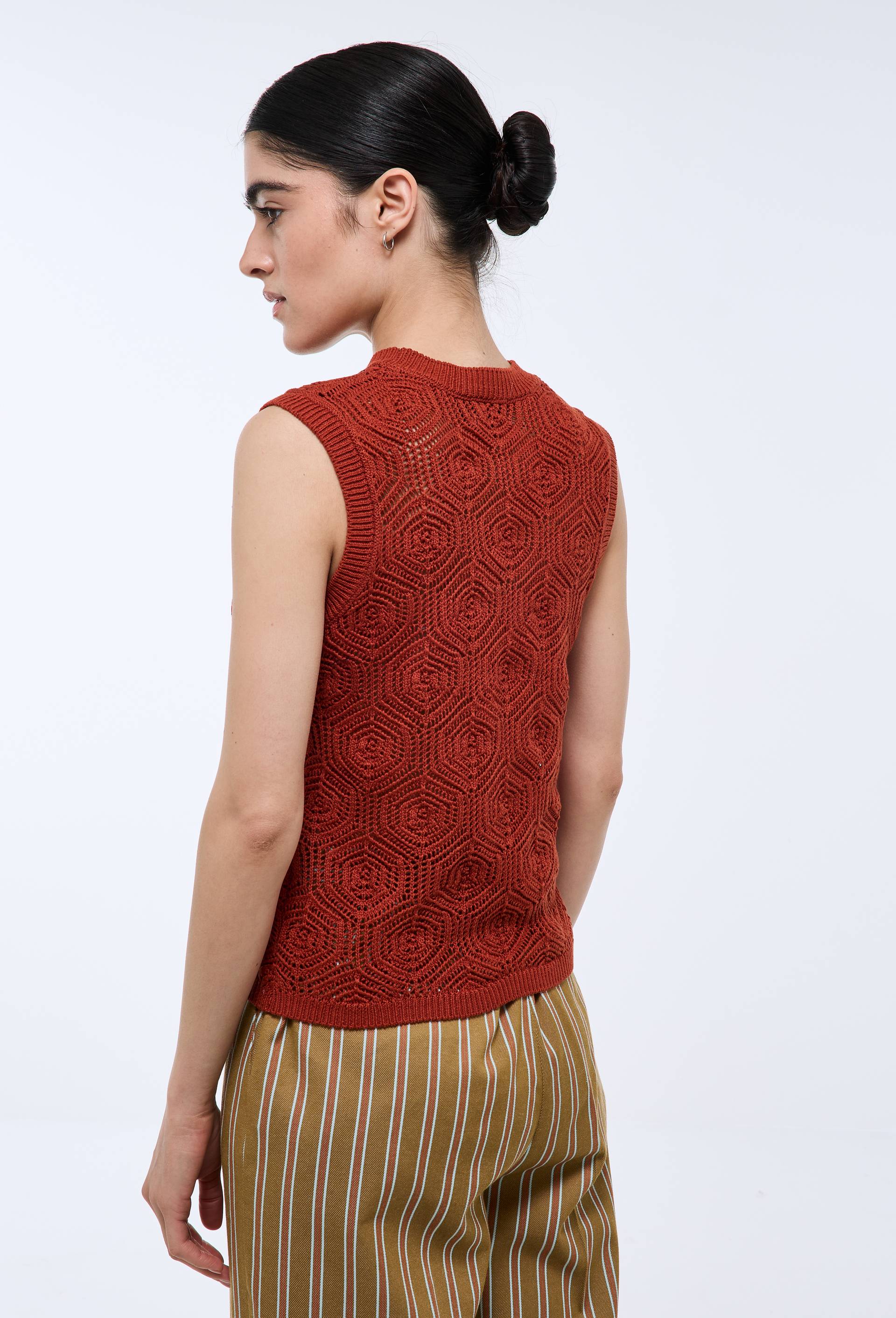 Top en crochet sans manches, Orange fonc&eacute;, large image number 1