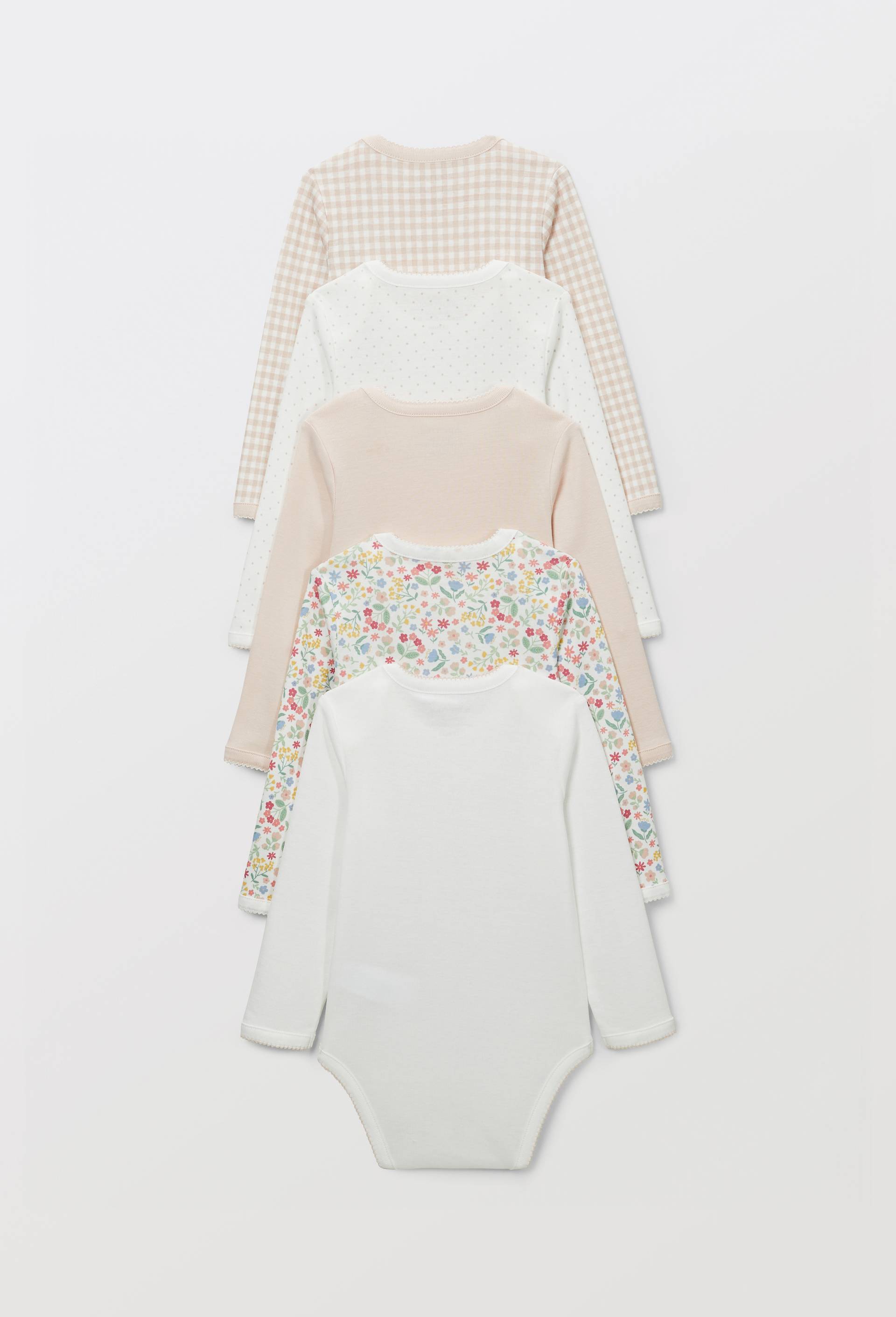 Lot de 5 bodies manches longues imprim&eacute; en coton BIO GOTS, Rose clair, large image number 1.0