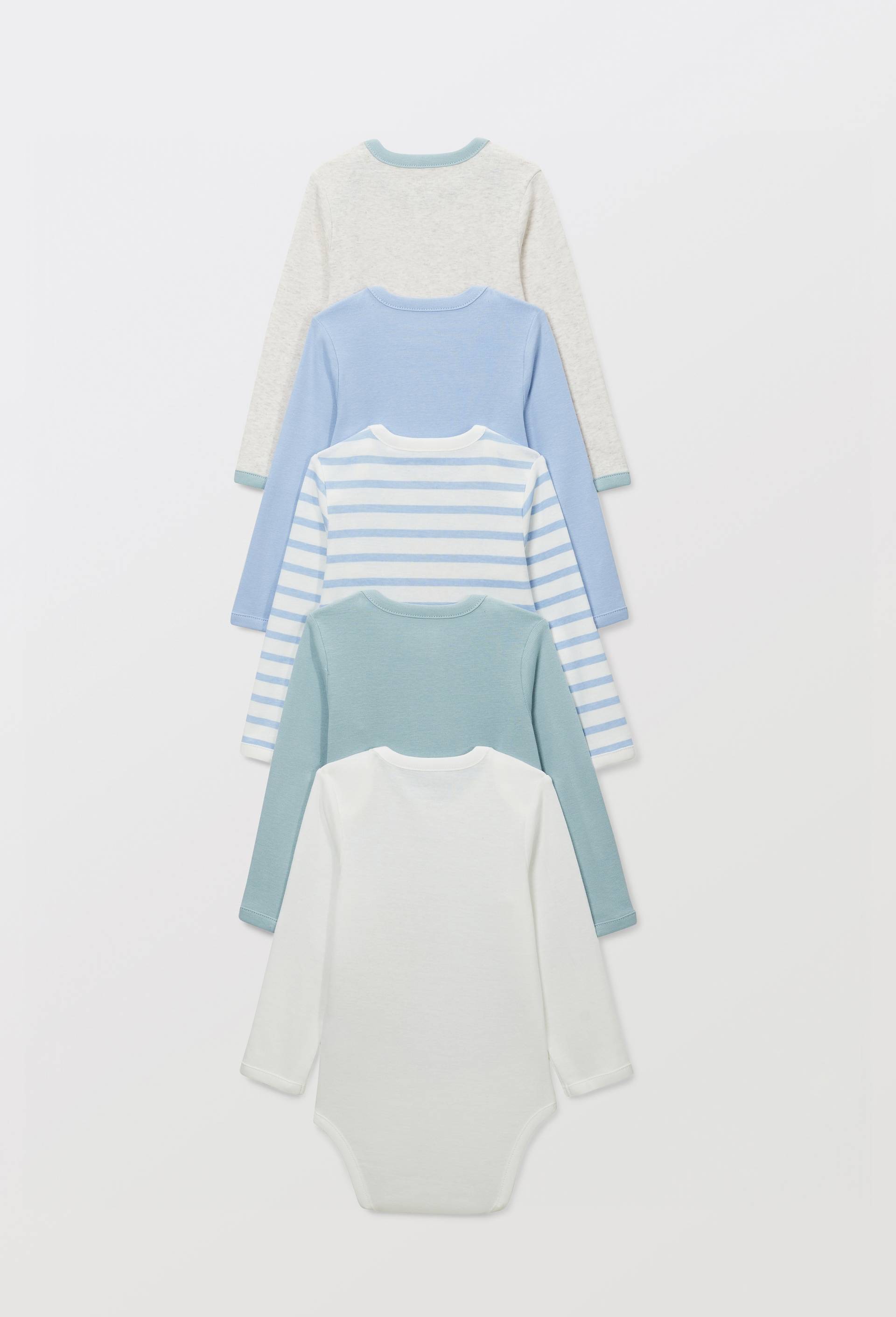 Lot de 5 bodies manches longues imprim&eacute; en coton BIO GOTS, Bleu, large image number 1