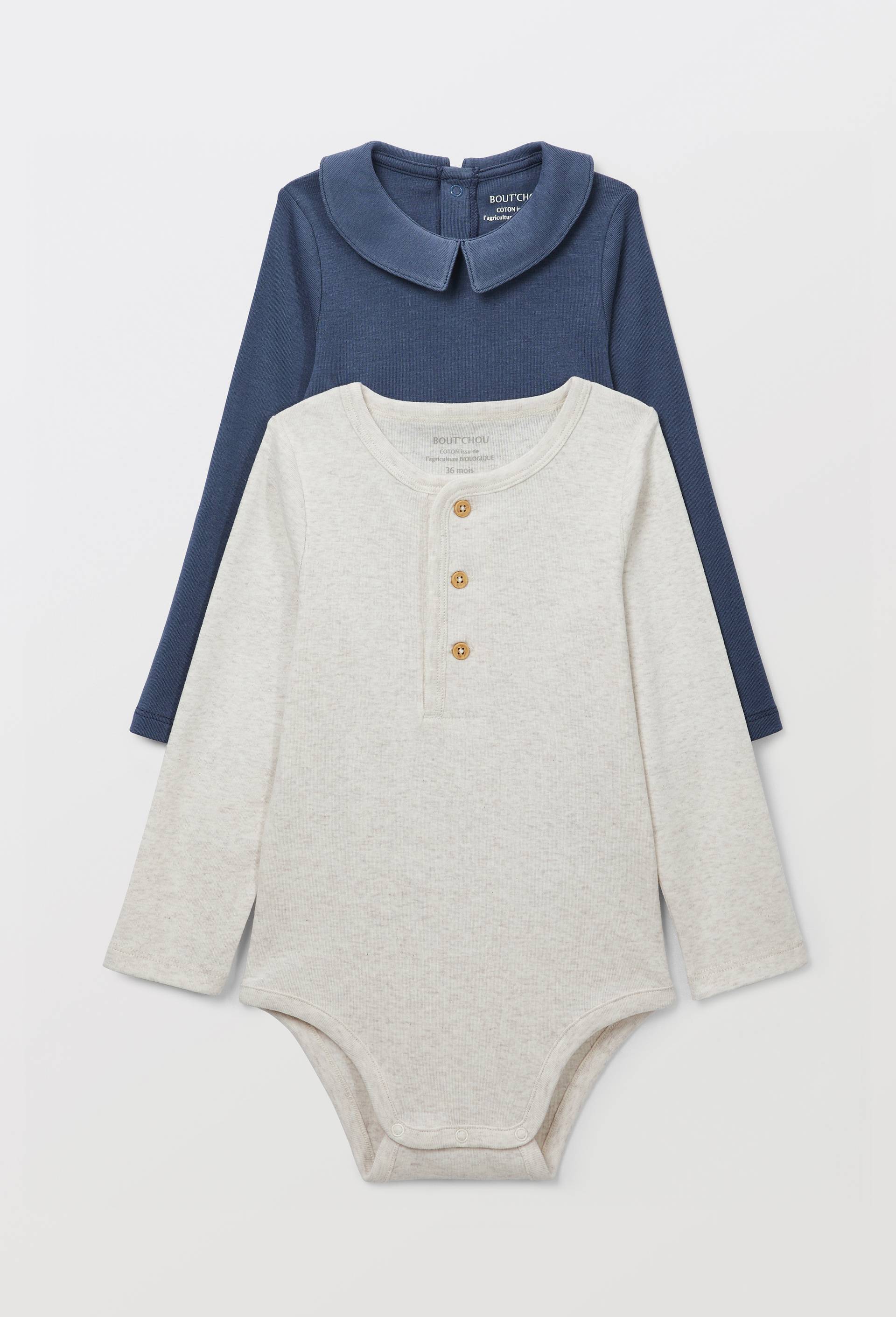 Lot de 2 bodies uni en coton BIO GOTS, Bleu fonc&eacute;, large image number 0.0