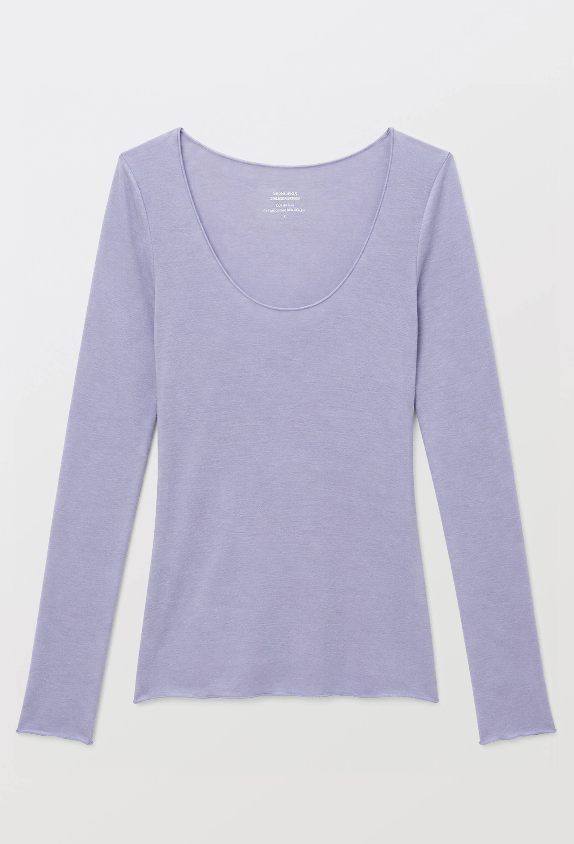 T-shirt manches longues col ouvert contenant de la laine, Bleu, large image number 2.0