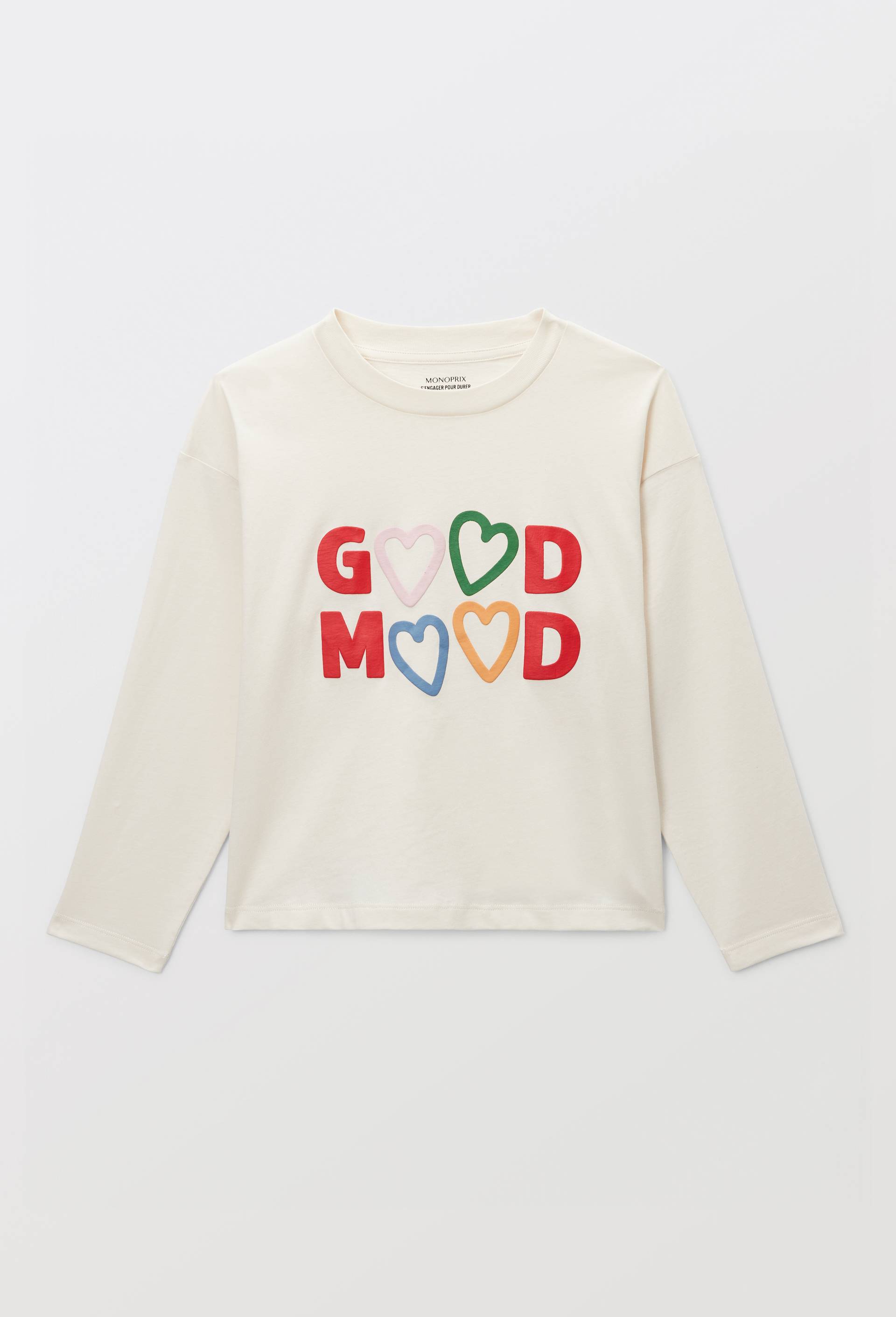 T-shirt &agrave; inscription en coton BIO GOTS, Beige clair, large image number 1