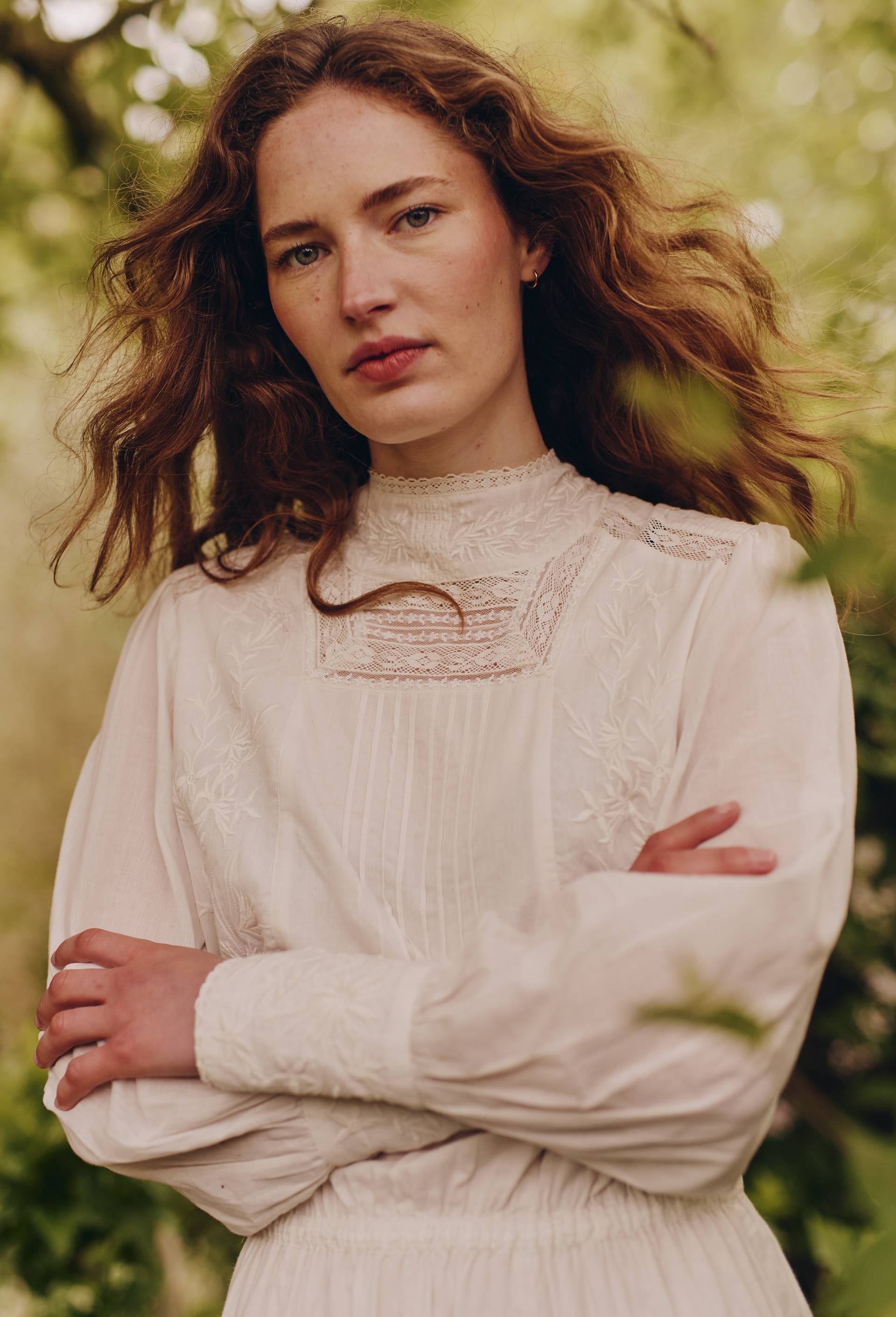 Robe manches longues avec de la dentelle en coton BIO GOTS, Ecru, large image number 1