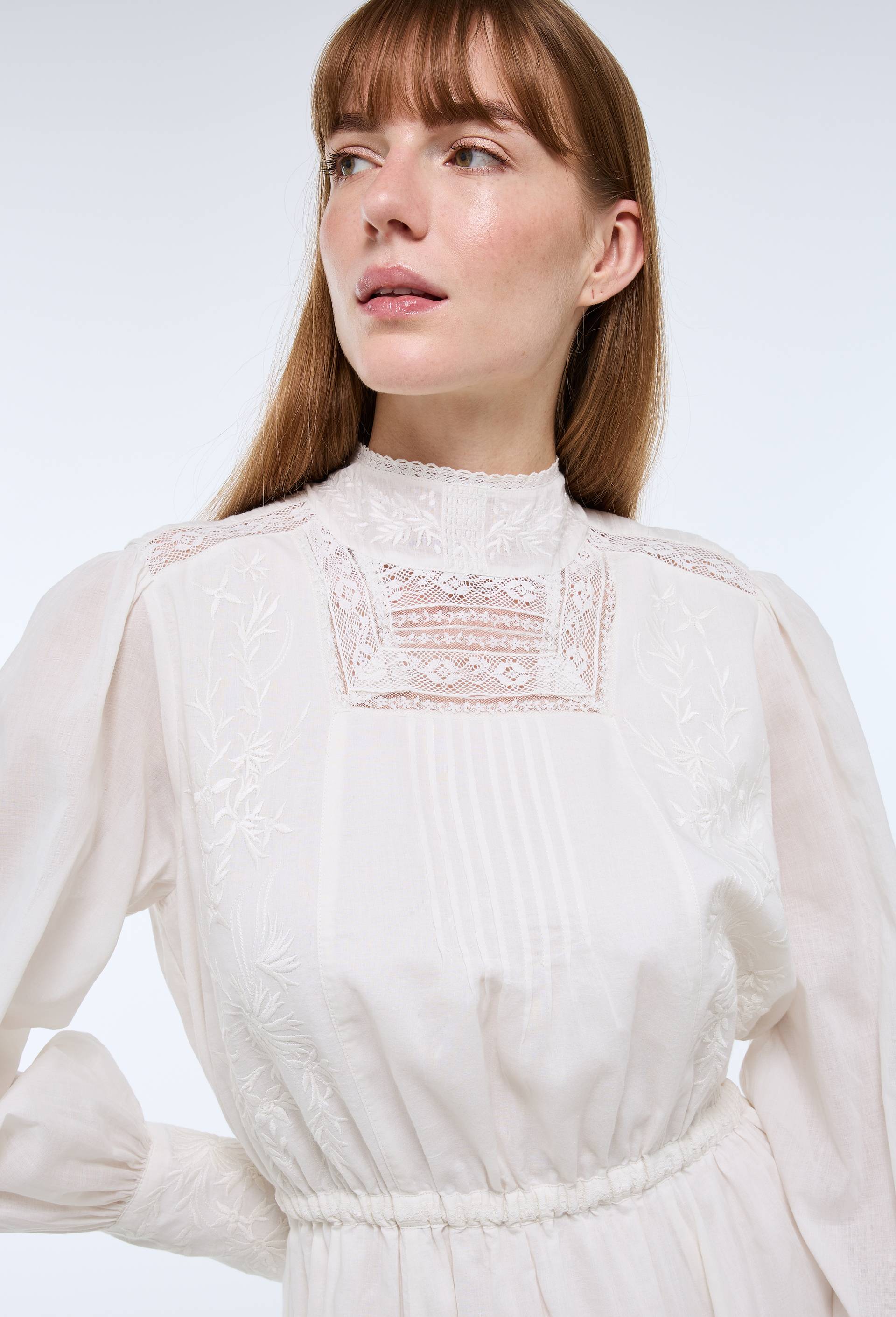 Robe manches longues avec de la dentelle en coton BIO GOTS, Ecru, large image number 2