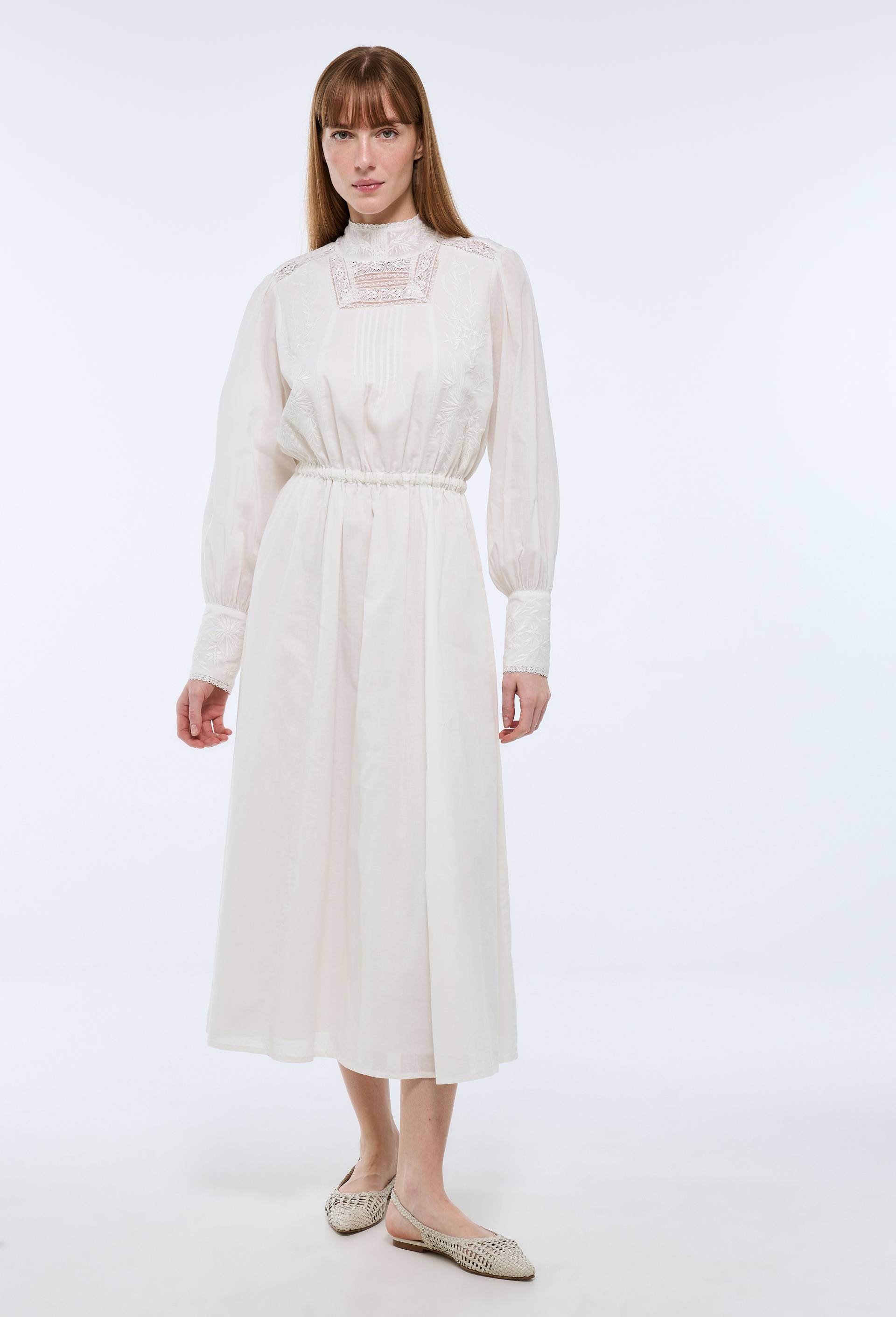 Robe manches longues avec de la dentelle en coton BIO GOTS, Ecru, large image number 3.0