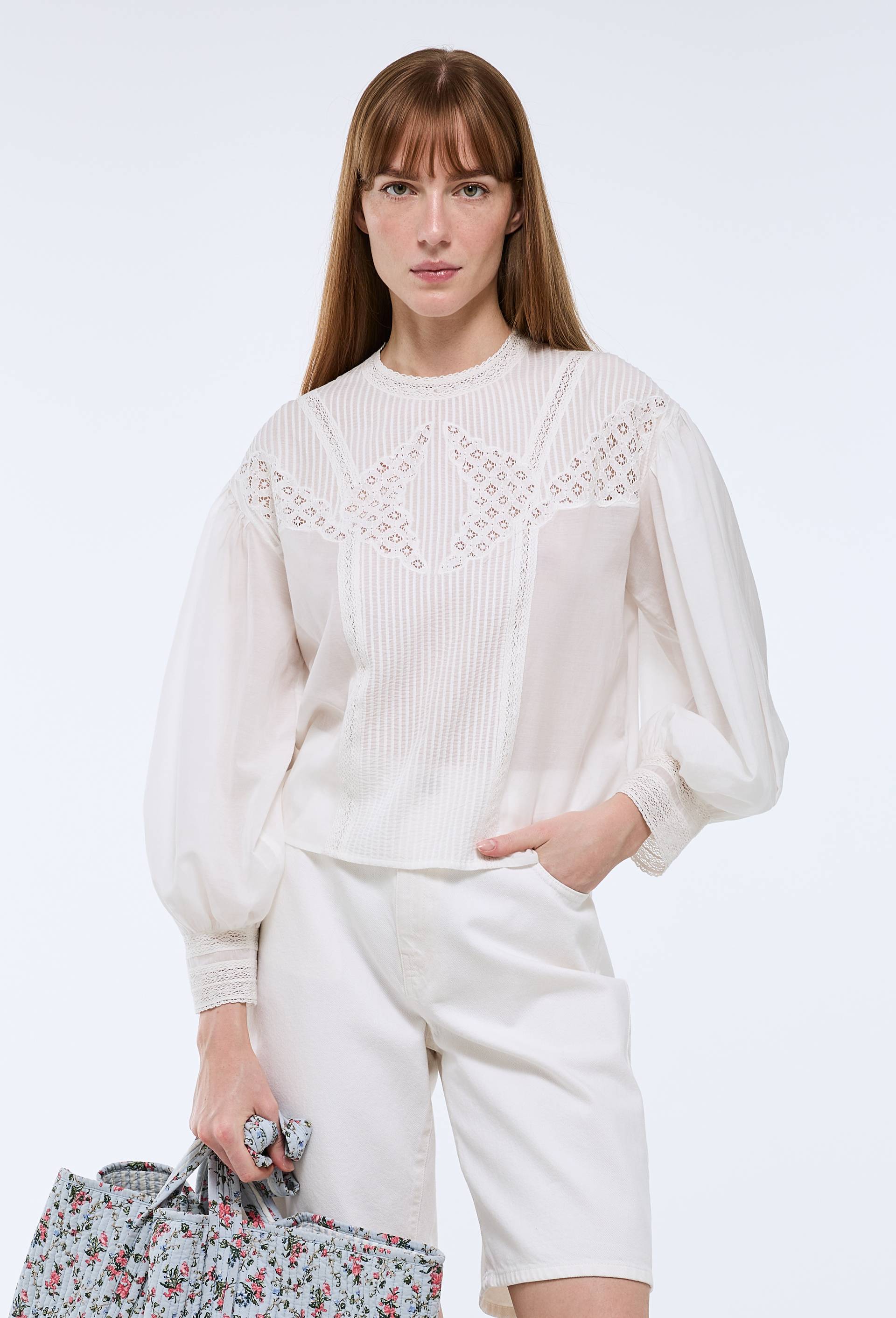 Blouse unie en dentelle, Ecru, large image number 0