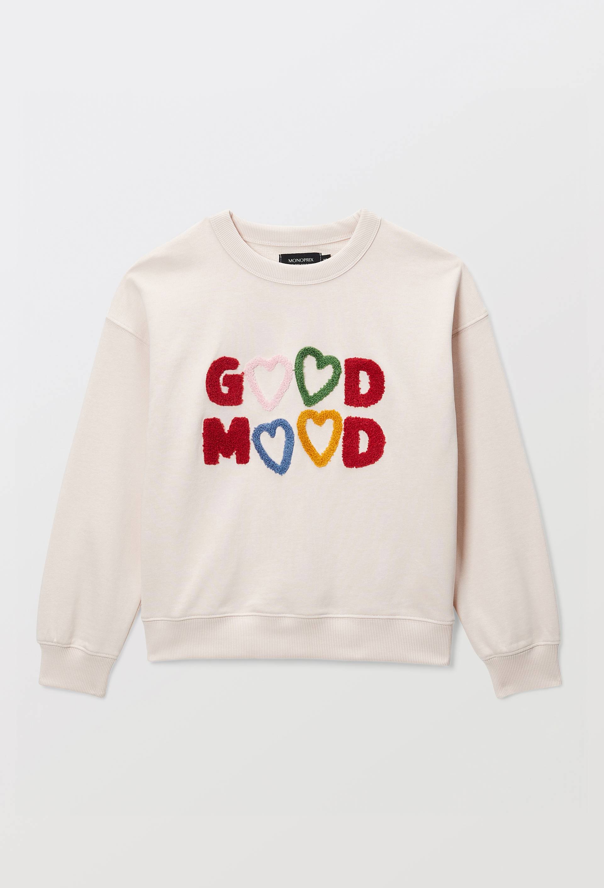 Sweat brod&eacute; contenant du coton BIO GOTS, Rose clair, large image number 1