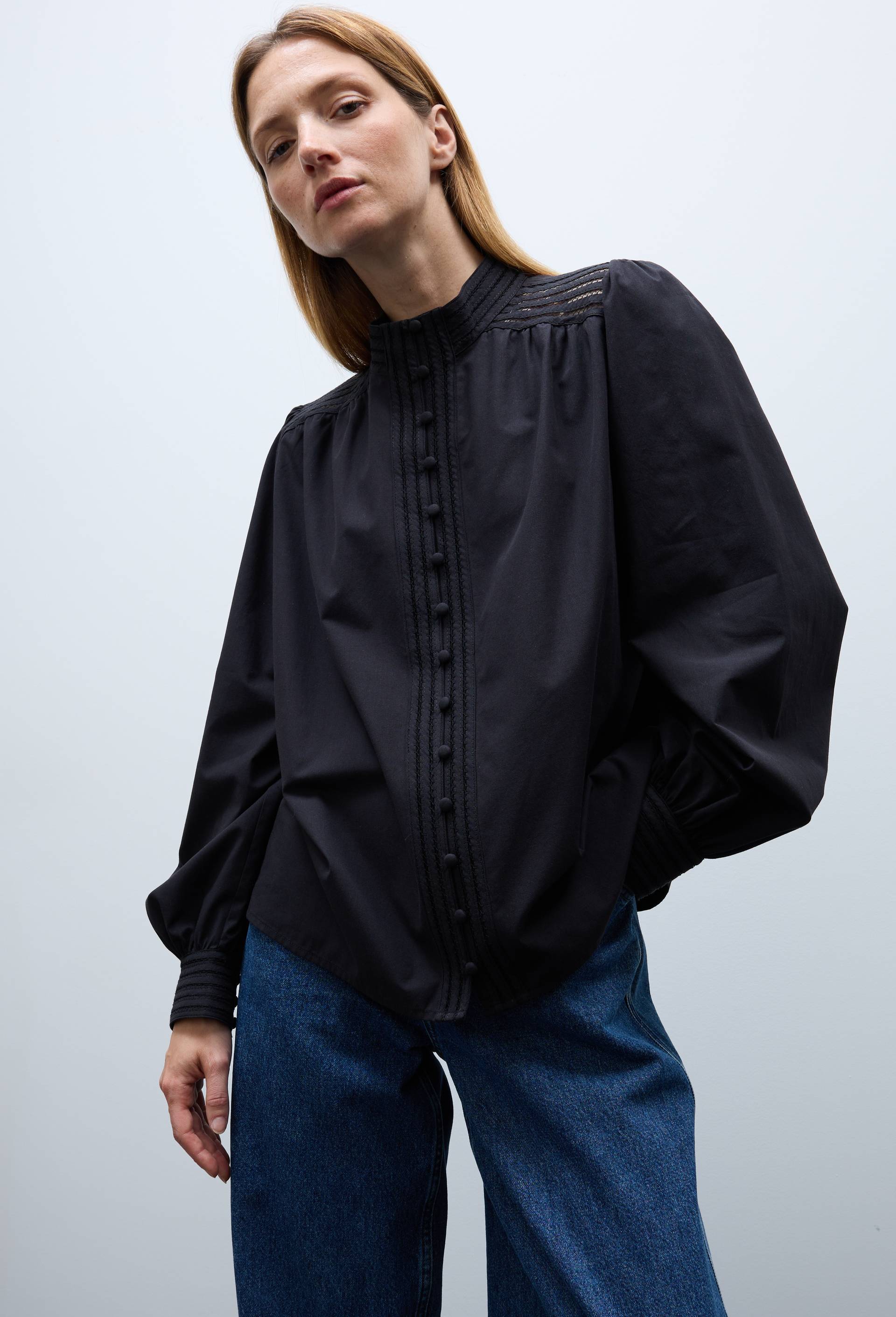 Chemise manches longues en coton BIO GOTS, Noir, swatch image