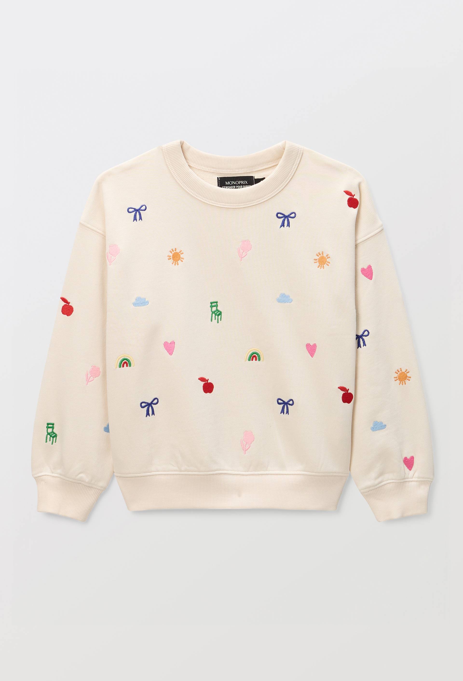 Sweat brod&eacute; contenant du coton BIO GOTS, Beige clair, large image number 0.0