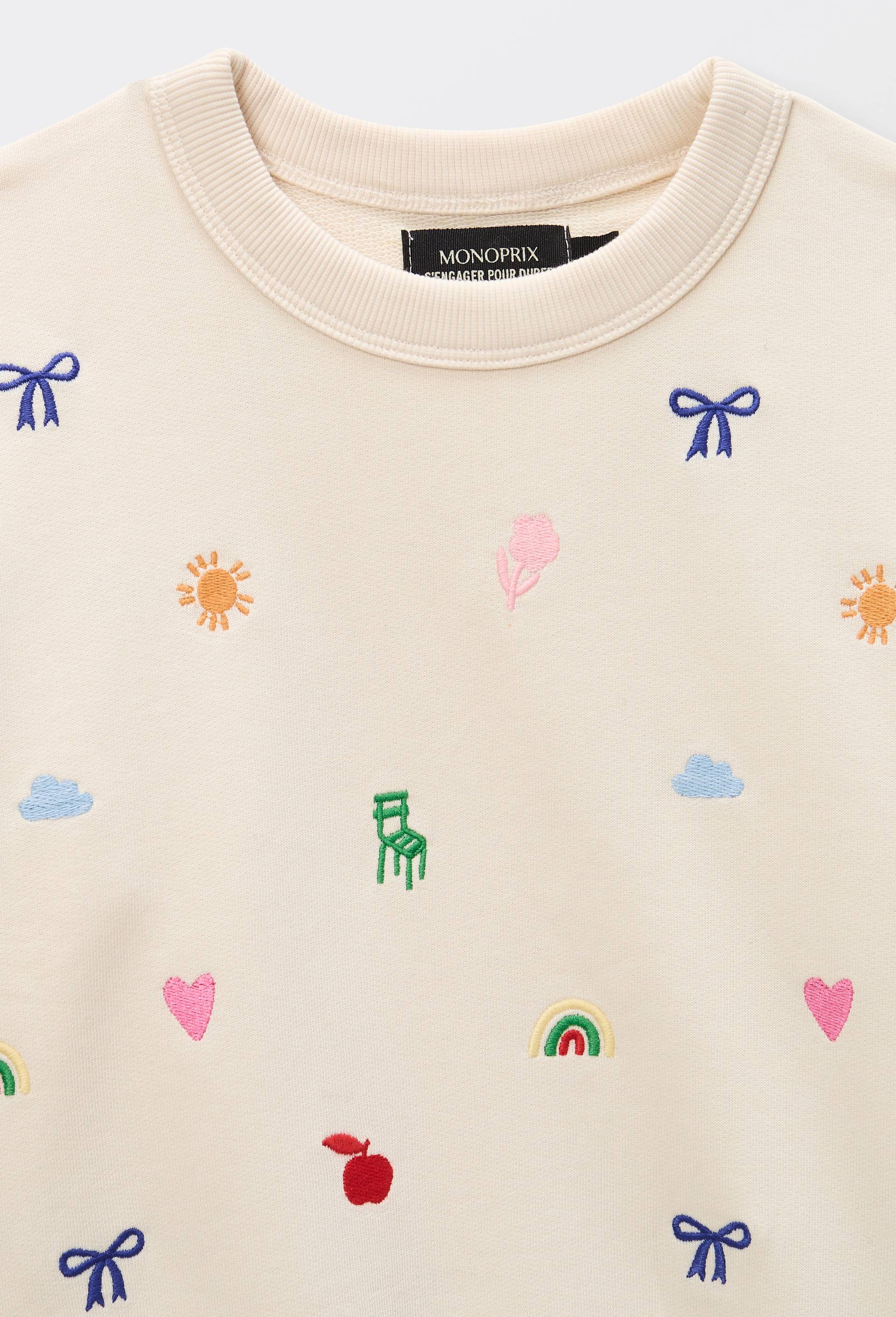 Sweat brod&eacute; contenant du coton BIO GOTS, Beige clair, large image number 2