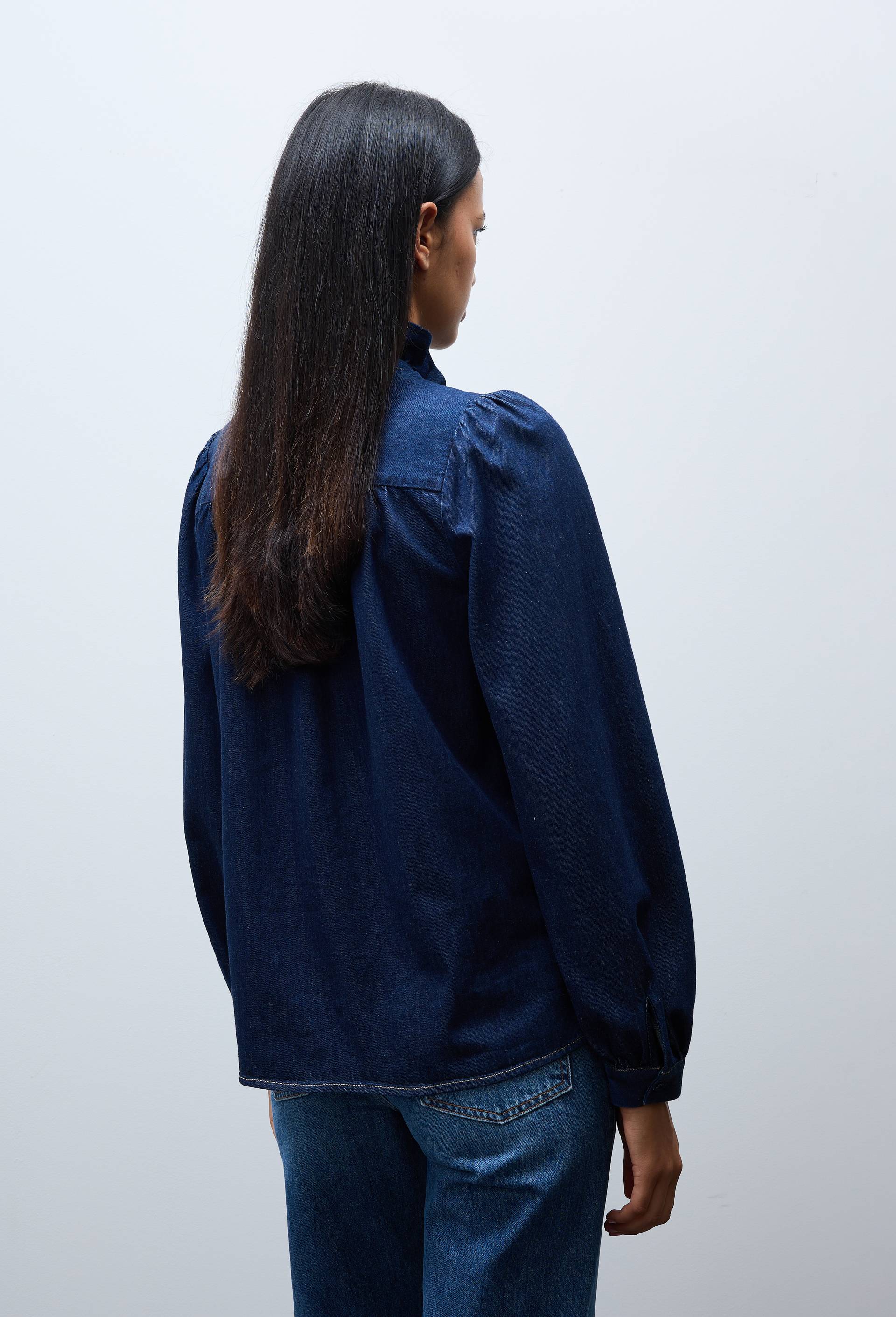 Blouse manches longues unie en jean en coton BIO GOTS, Bleu fonc&eacute;, large image number 1