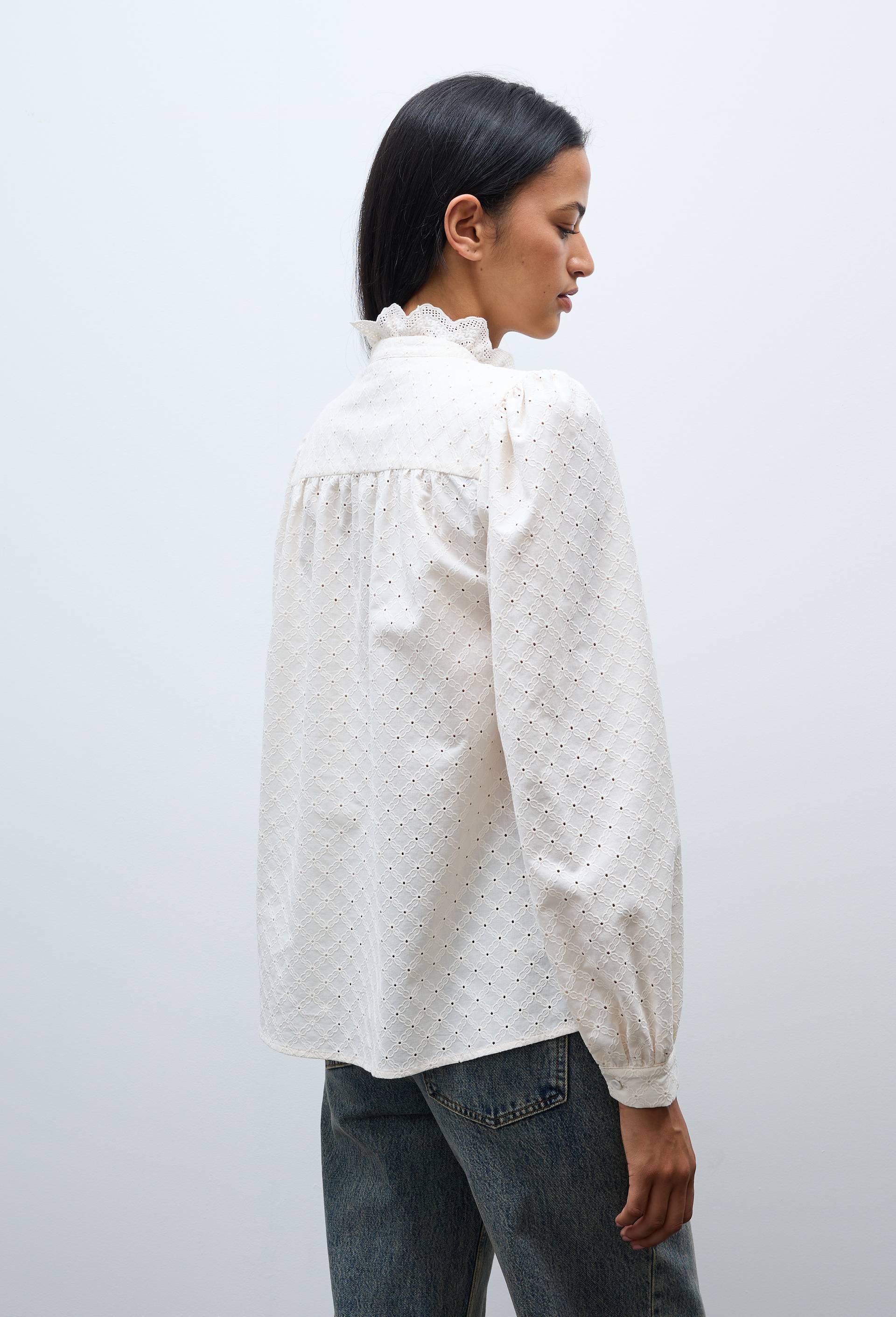 Blouse manches longues brod&eacute;e en coton, Ecru, large image number 1.0