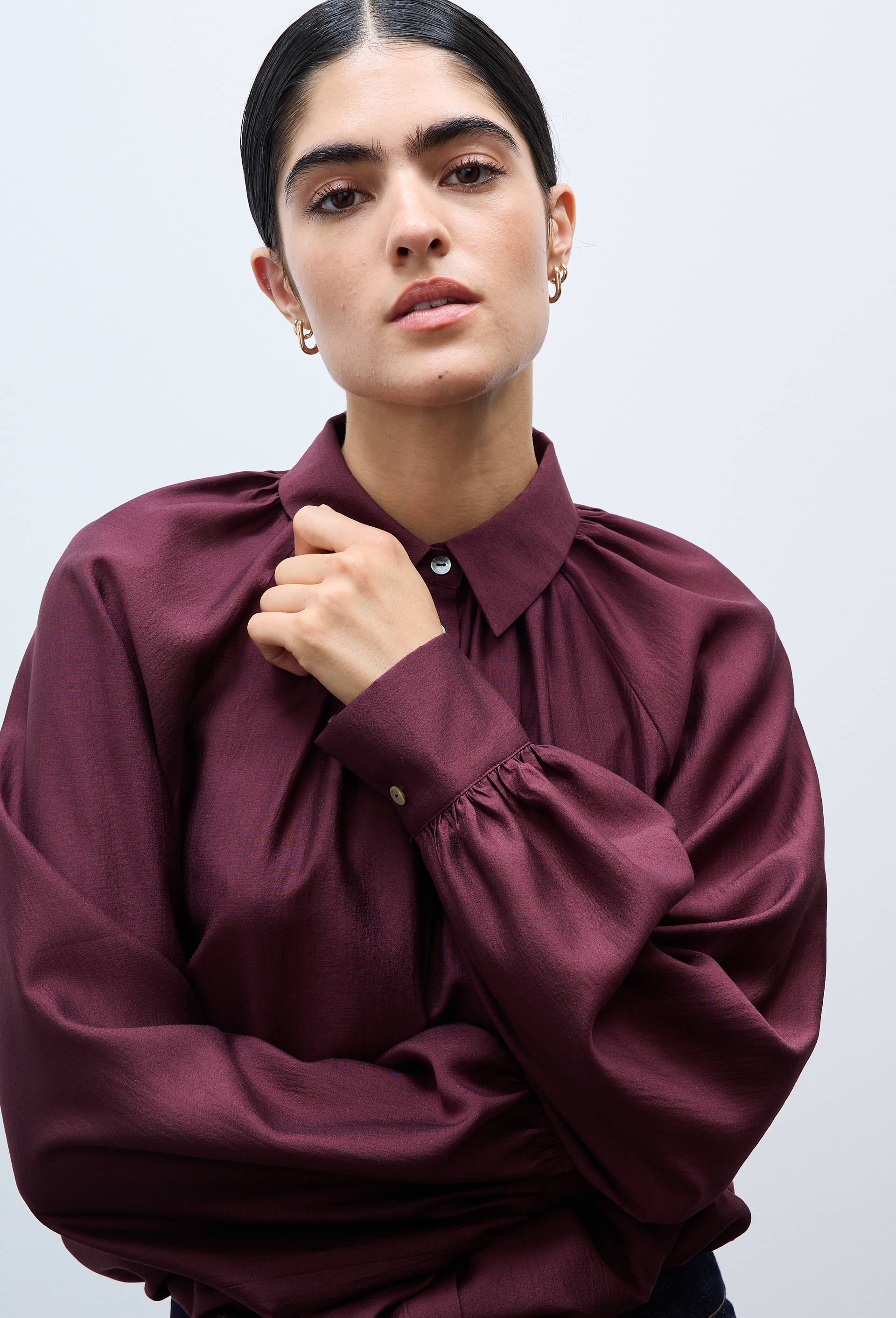 Chemise manches longues unie, Rouge fonc&eacute;, large image number 0.0