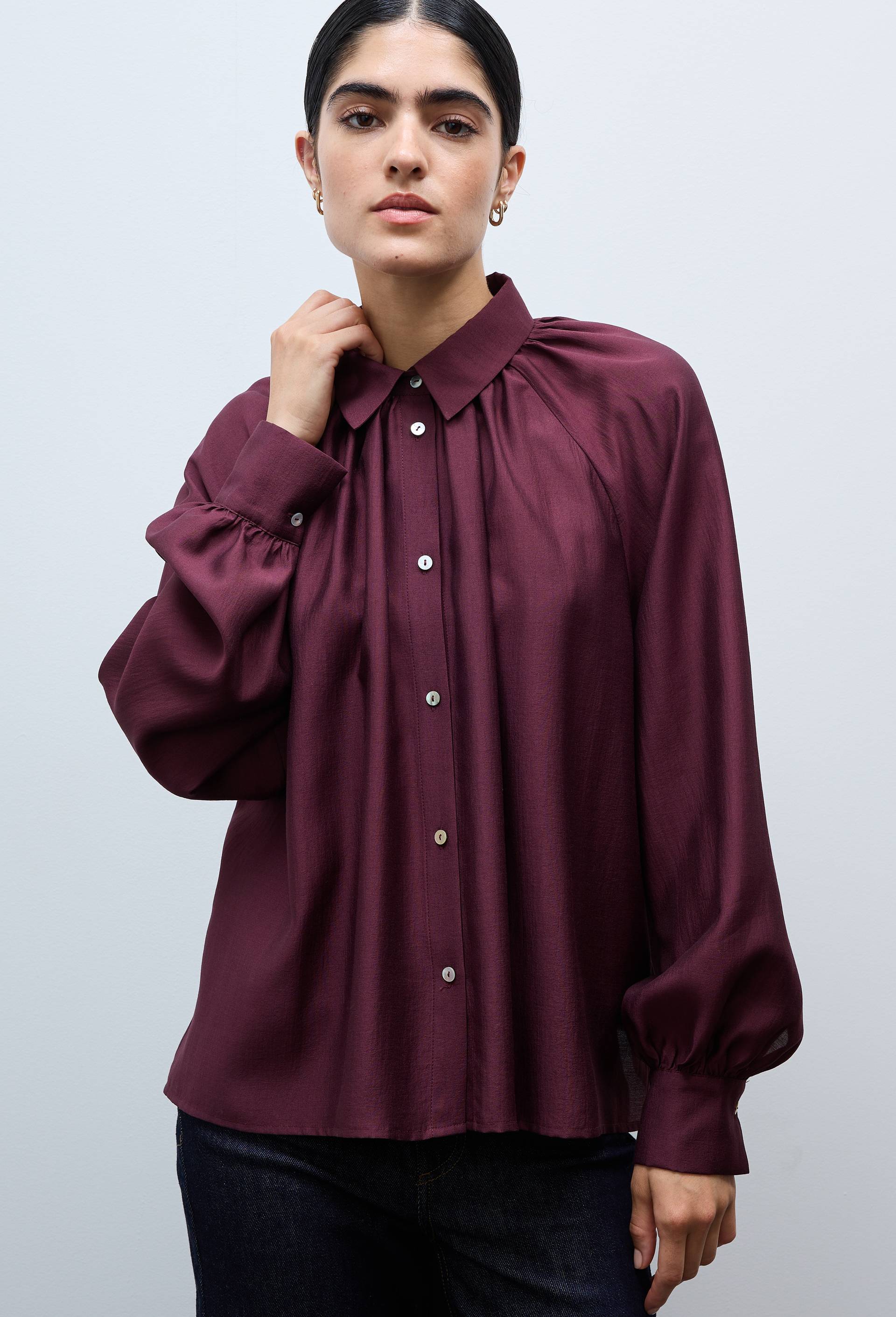 Chemise manches longues unie, Rouge fonc&eacute;, large image number 1