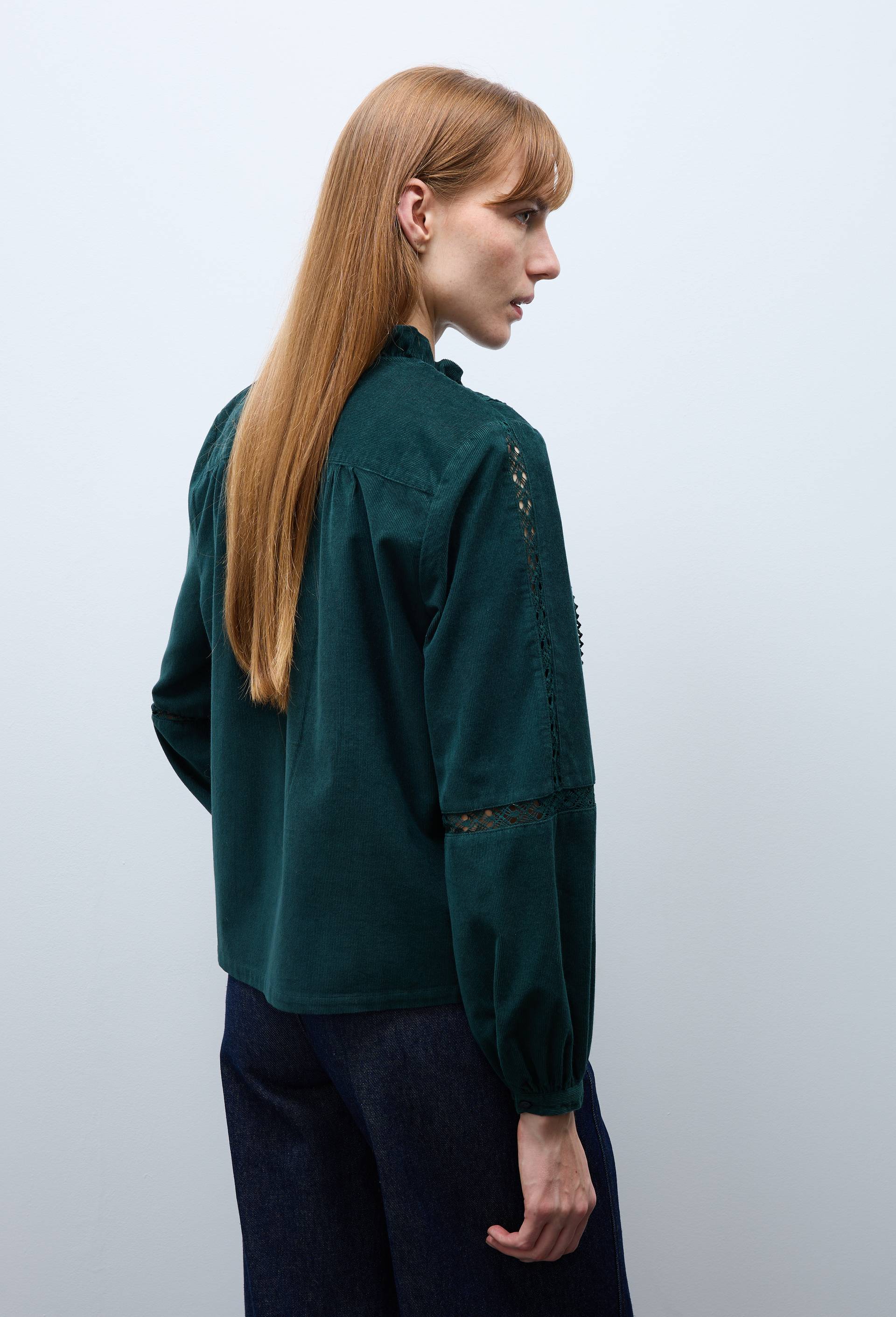 Blouse velours &agrave; d&eacute;tails en coton BIO GOTS, Vert fonc&eacute;, large image number 1.0