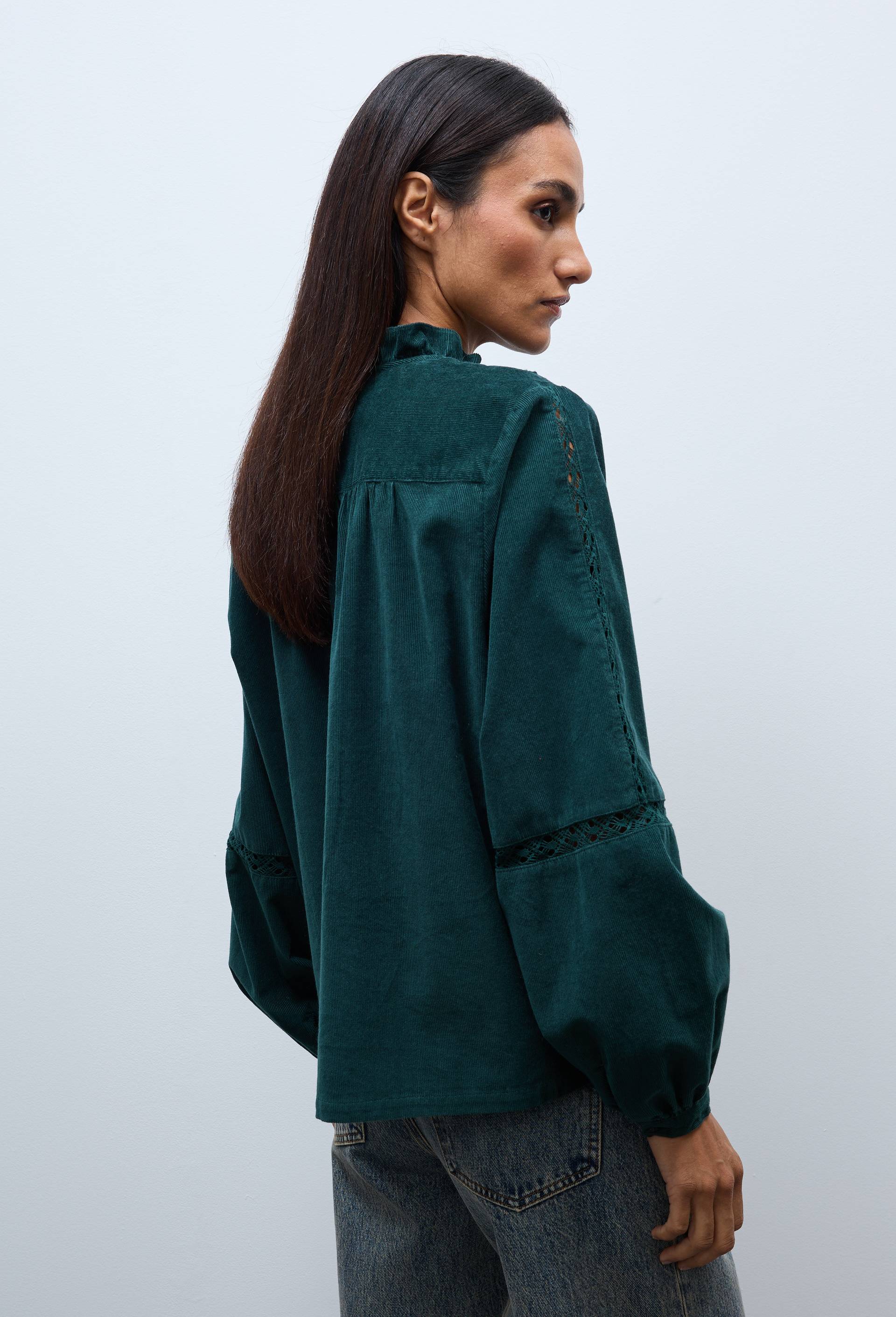 Blouse velours &agrave; d&eacute;tails en coton BIO GOTS, Vert fonc&eacute;, large image number 1