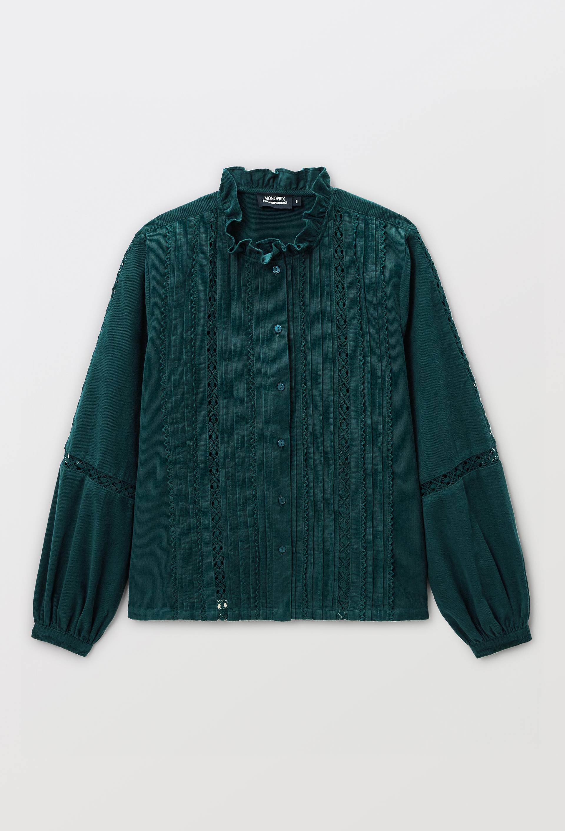 Blouse velours &agrave; d&eacute;tails en coton BIO GOTS, Vert fonc&eacute;, large image number 2