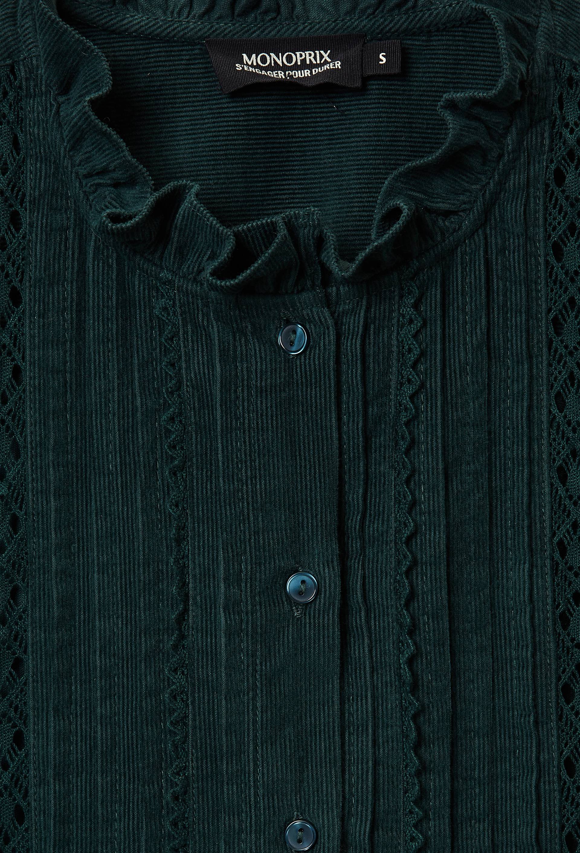 Blouse velours &agrave; d&eacute;tails en coton BIO GOTS, Vert fonc&eacute;, large image number 4