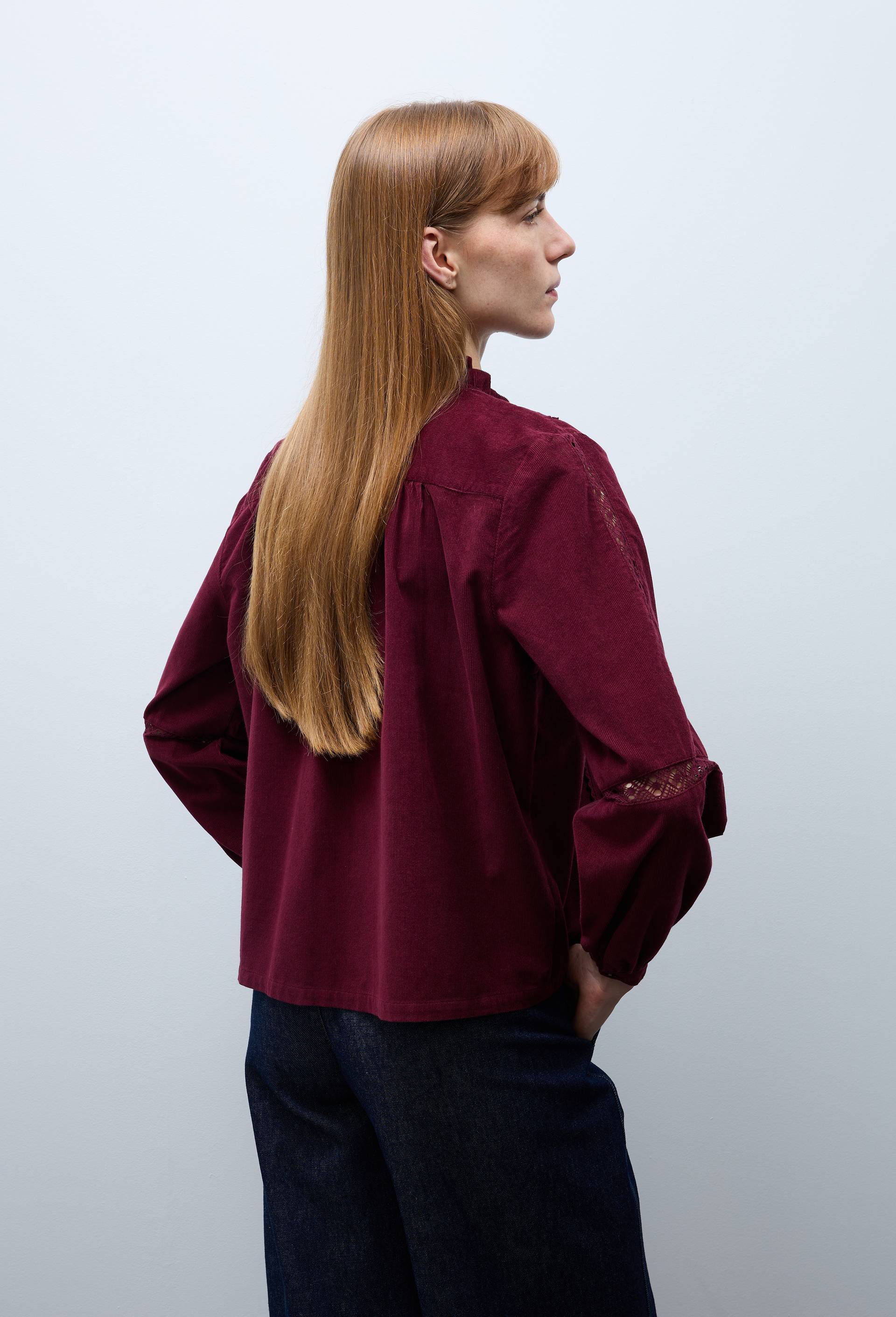 Blouse velours &agrave; d&eacute;tails en coton BIO GOTS, Rouge fonc&eacute;, large image number 1