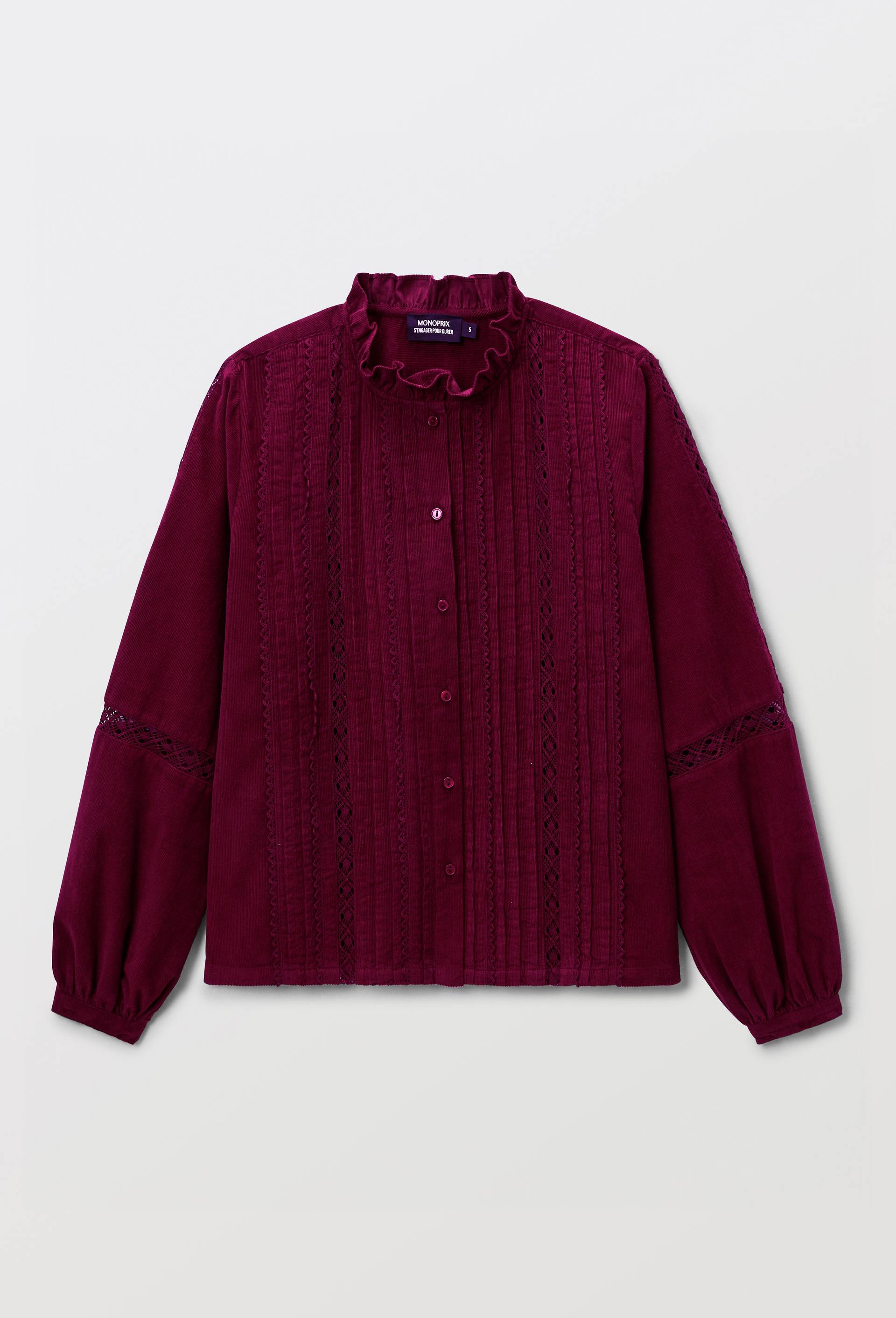 Blouse velours &agrave; d&eacute;tails en coton BIO GOTS, Rouge fonc&eacute;, large image number 2.0