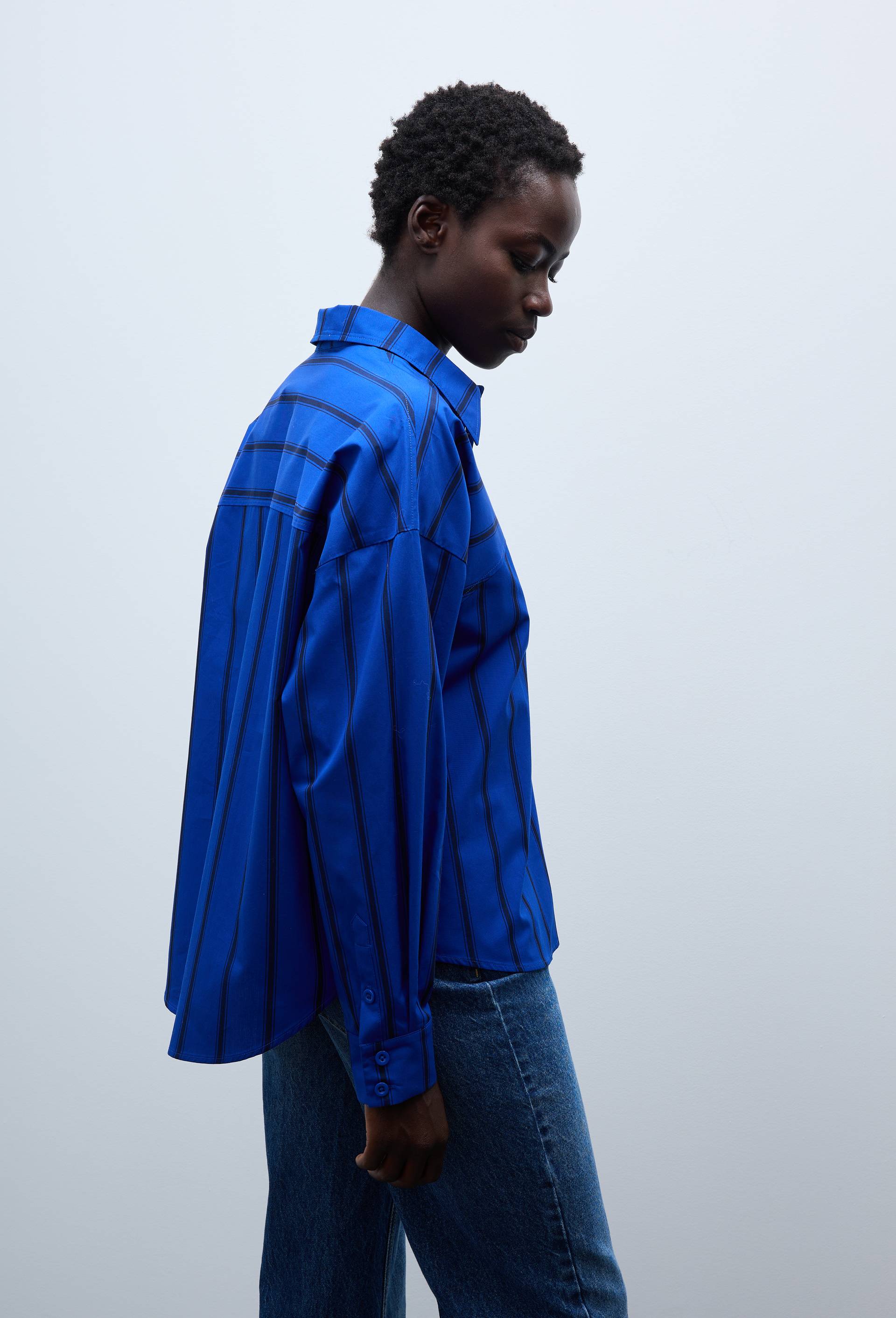 Chemise manches longues ray&eacute;e en coton BIO GOTS, Bleu, large image number 1.0