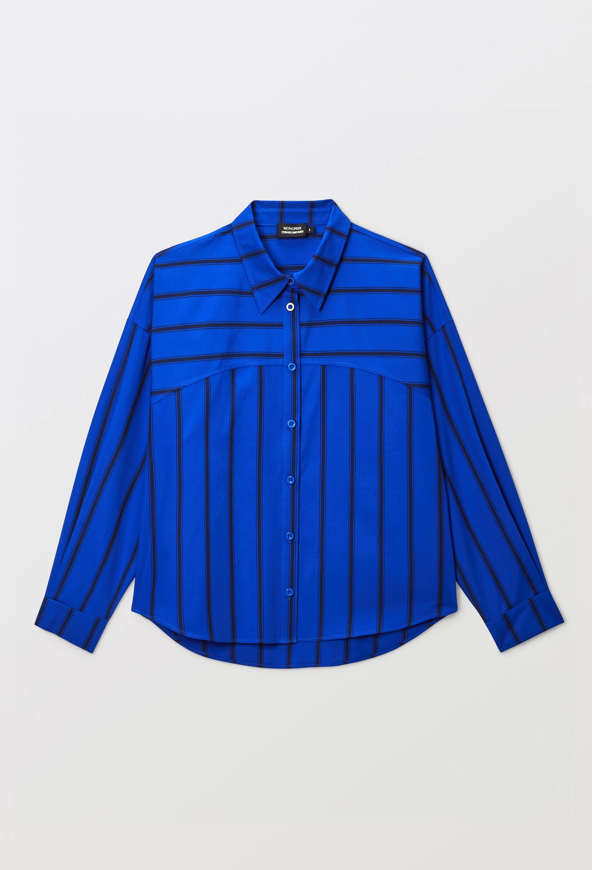 Chemise manches longues ray&eacute;e en coton BIO GOTS, Bleu, large image number 2