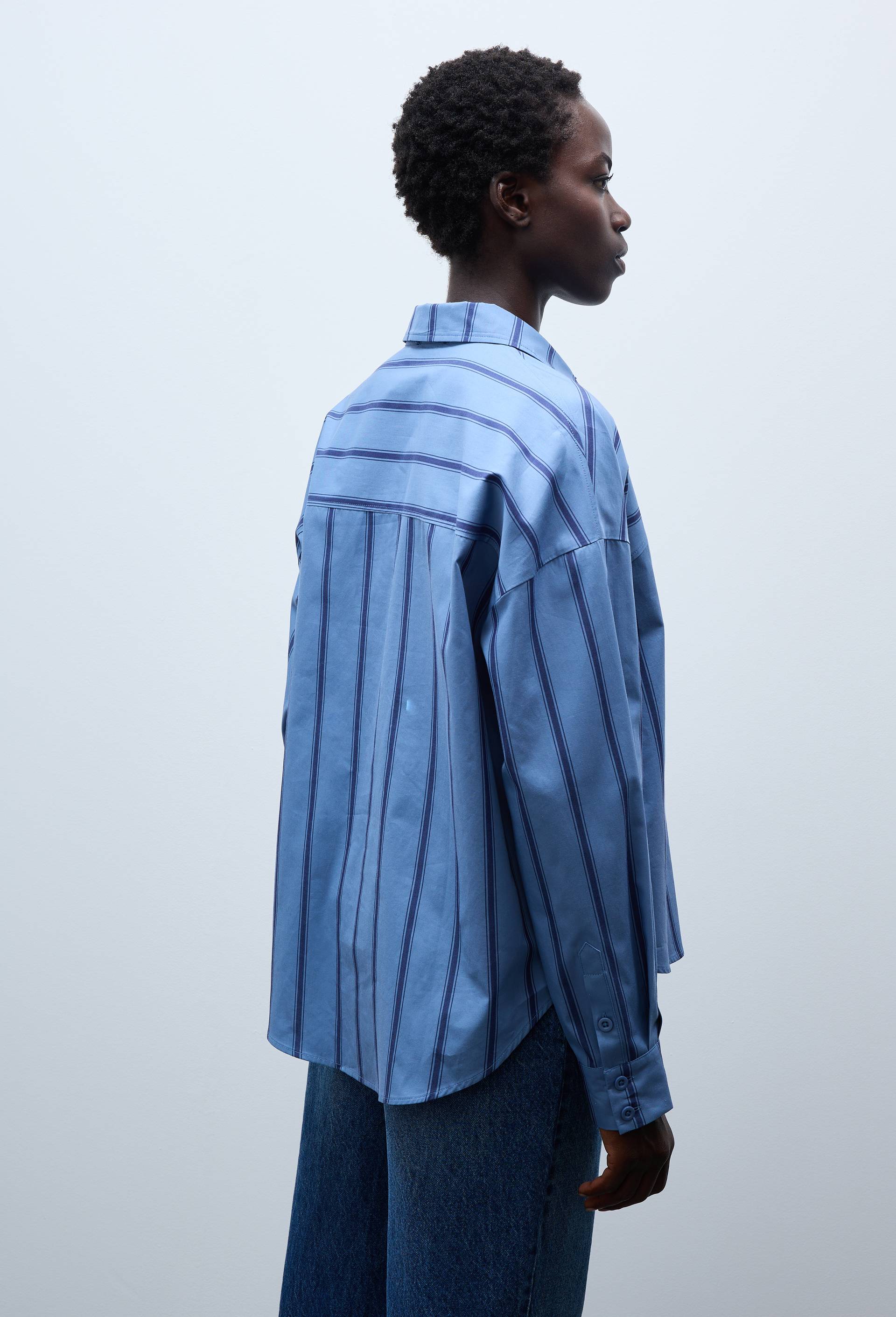 Chemise manches longues ray&eacute;e en coton BIO GOTS, Bleu, large image number 1