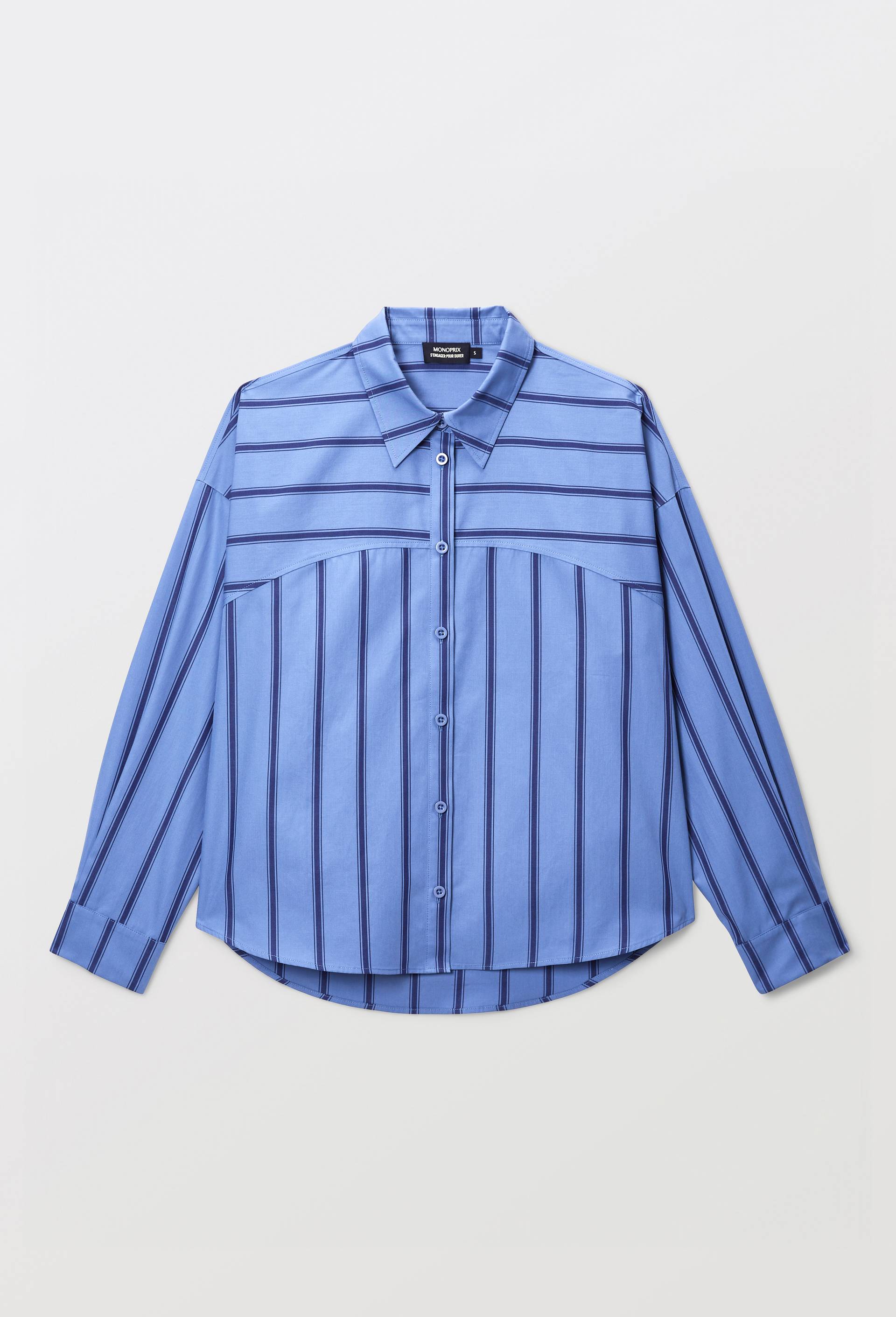 Chemise manches longues ray&eacute;e en coton BIO GOTS, Bleu, large image number 2