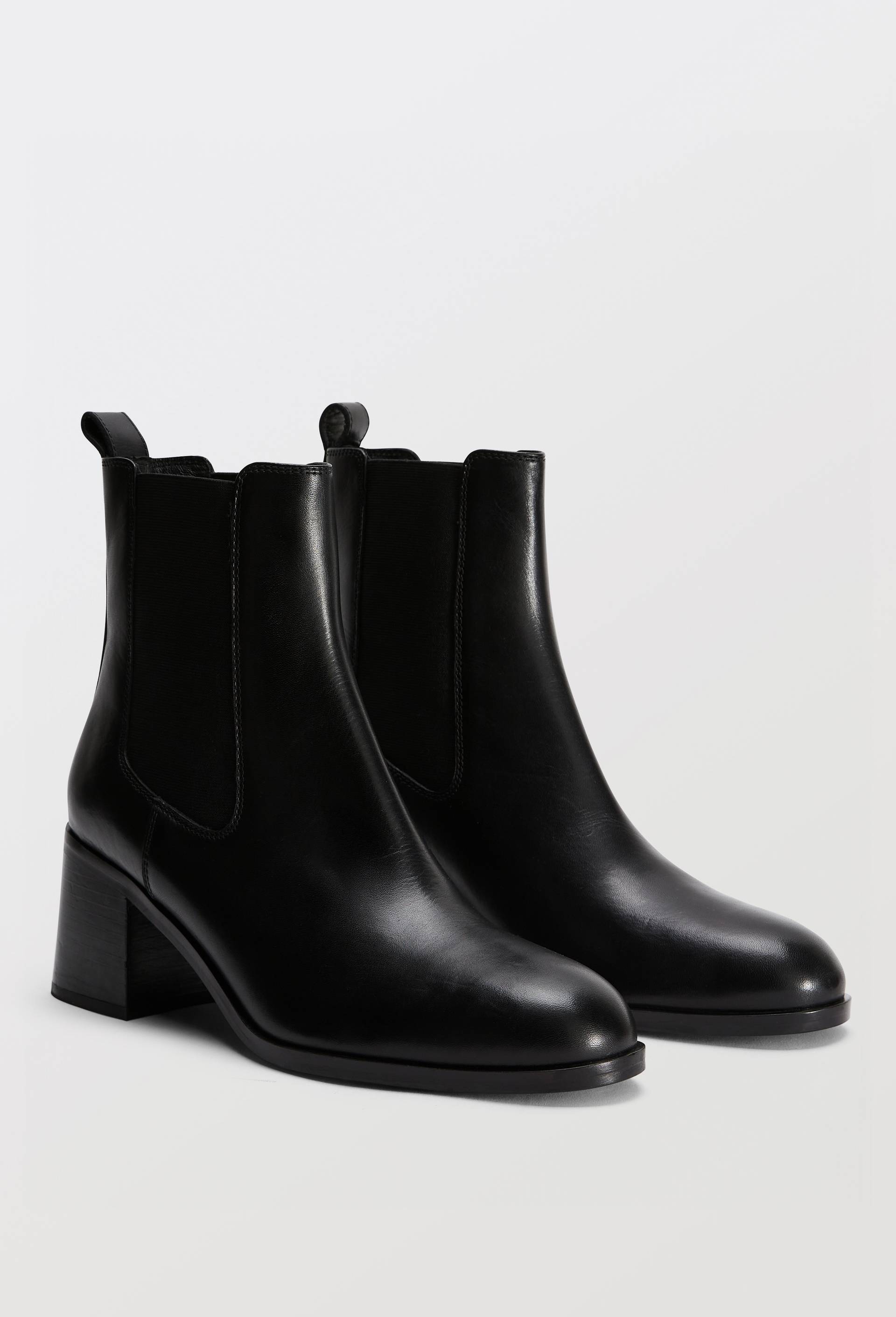 Bottines &agrave; talon en cuir, Noir, large image number 0.0